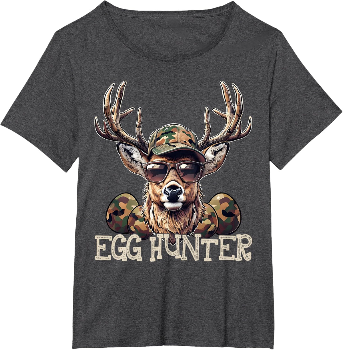 Egg Hunter Deer Buck Camo Cap Deer Hunting Easter Boys T-Shirt - Dark Heather Grey