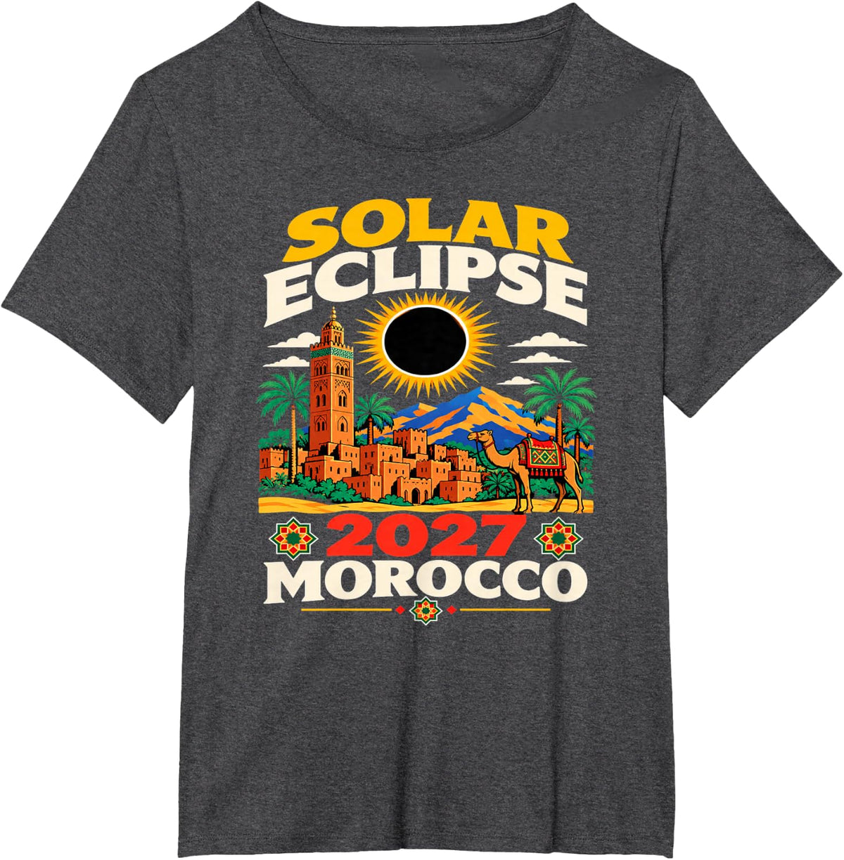 Solar Eclipse 2027 Morocco Pyramids Astronomy T-Shirt - Dark Heather Grey