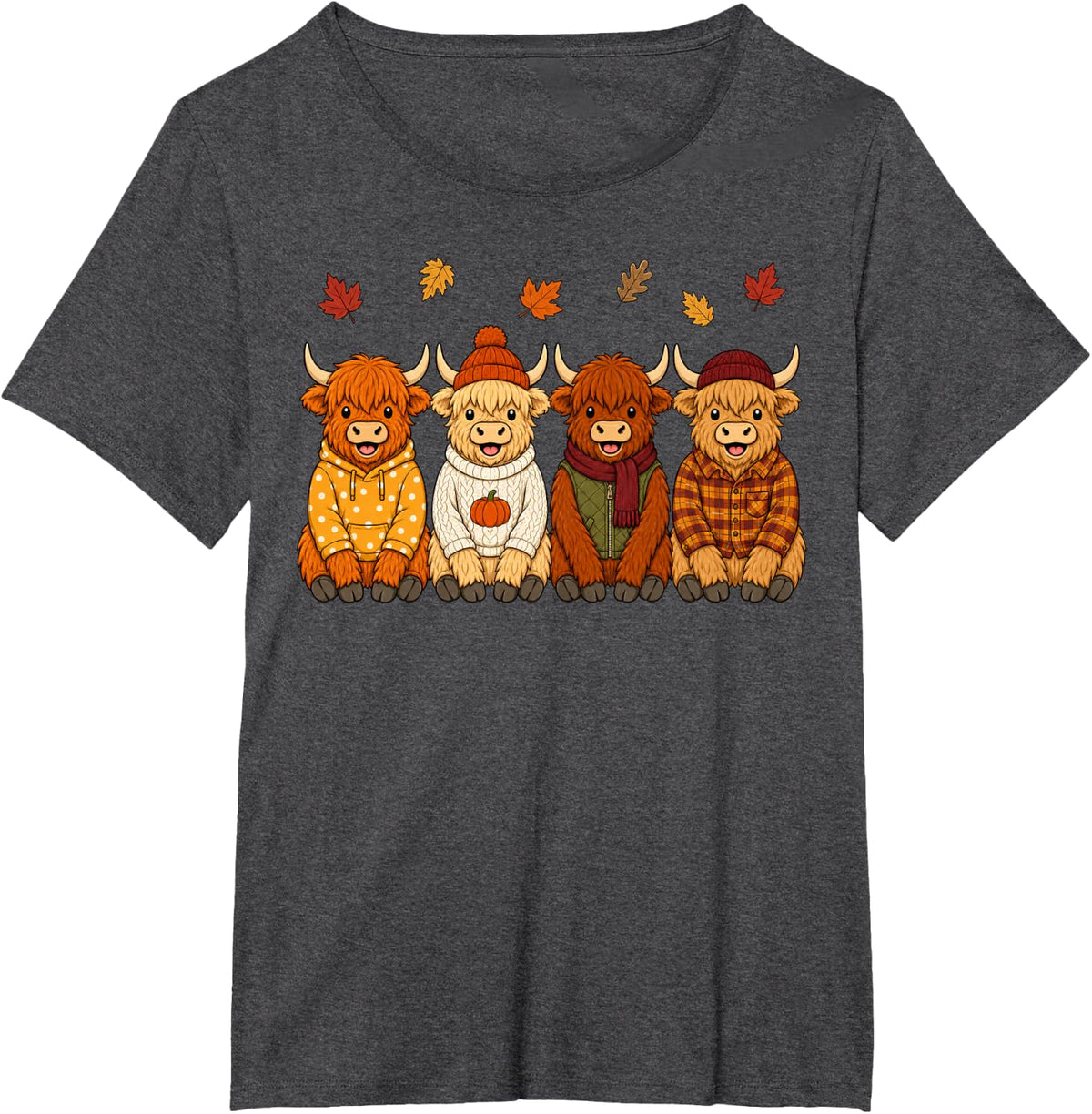 Scottish Highland Cow Fall Autumn Season Pumpkin Farm Animal T-Shirt - Dark Heather Grey