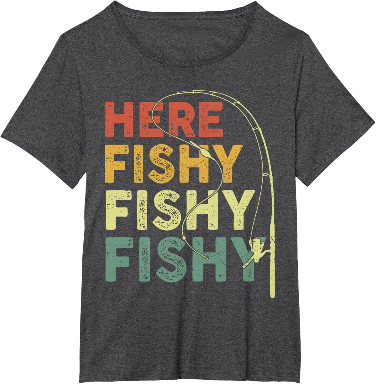 Fishing Here-Fishy Bass Fish Dad Funny T-Shirt - Dark Heather Grey