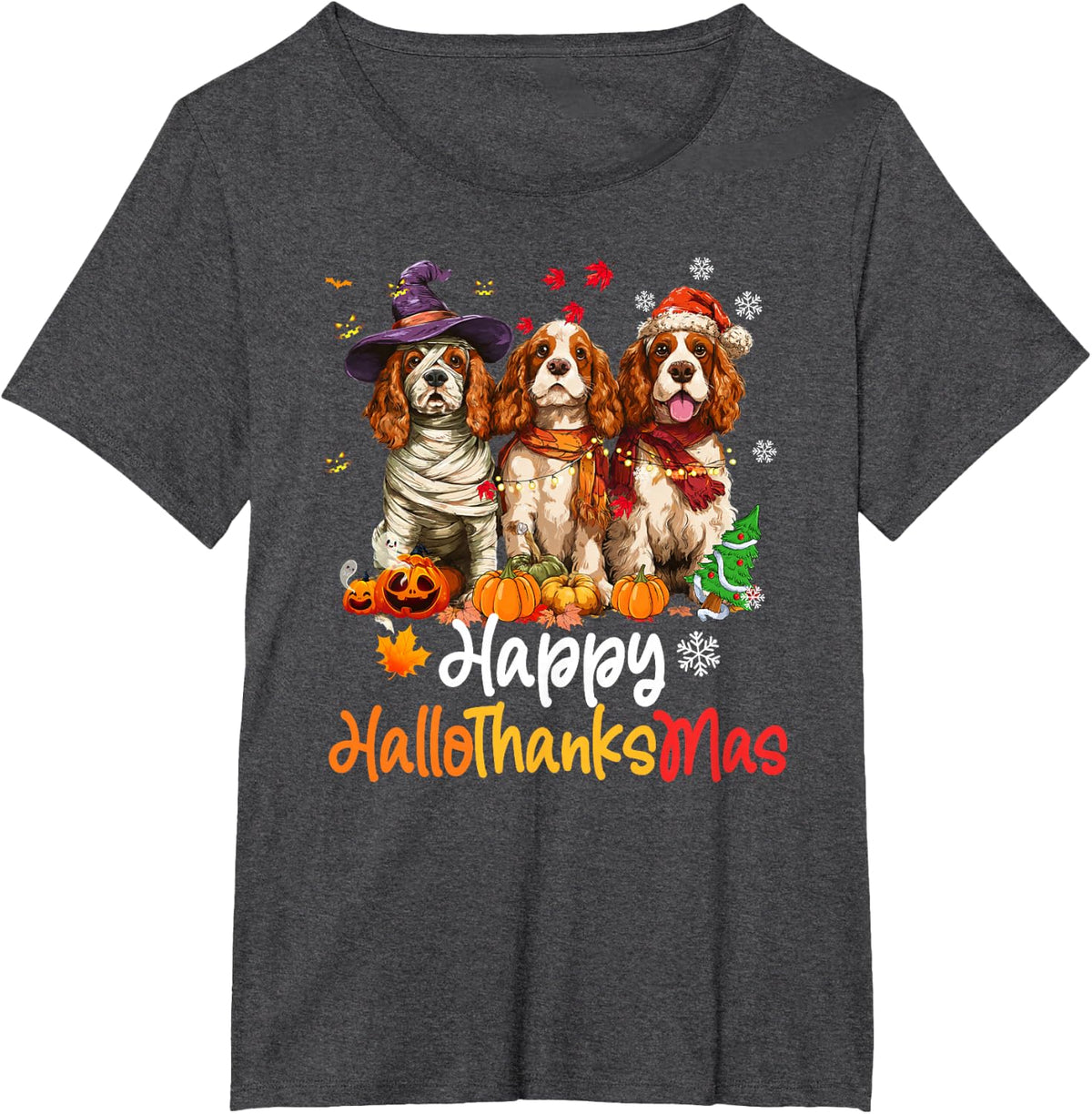 Halloween Thanksgiving Christmas Cocker Spaniel Dog T-Shirt - Dark Heather Grey