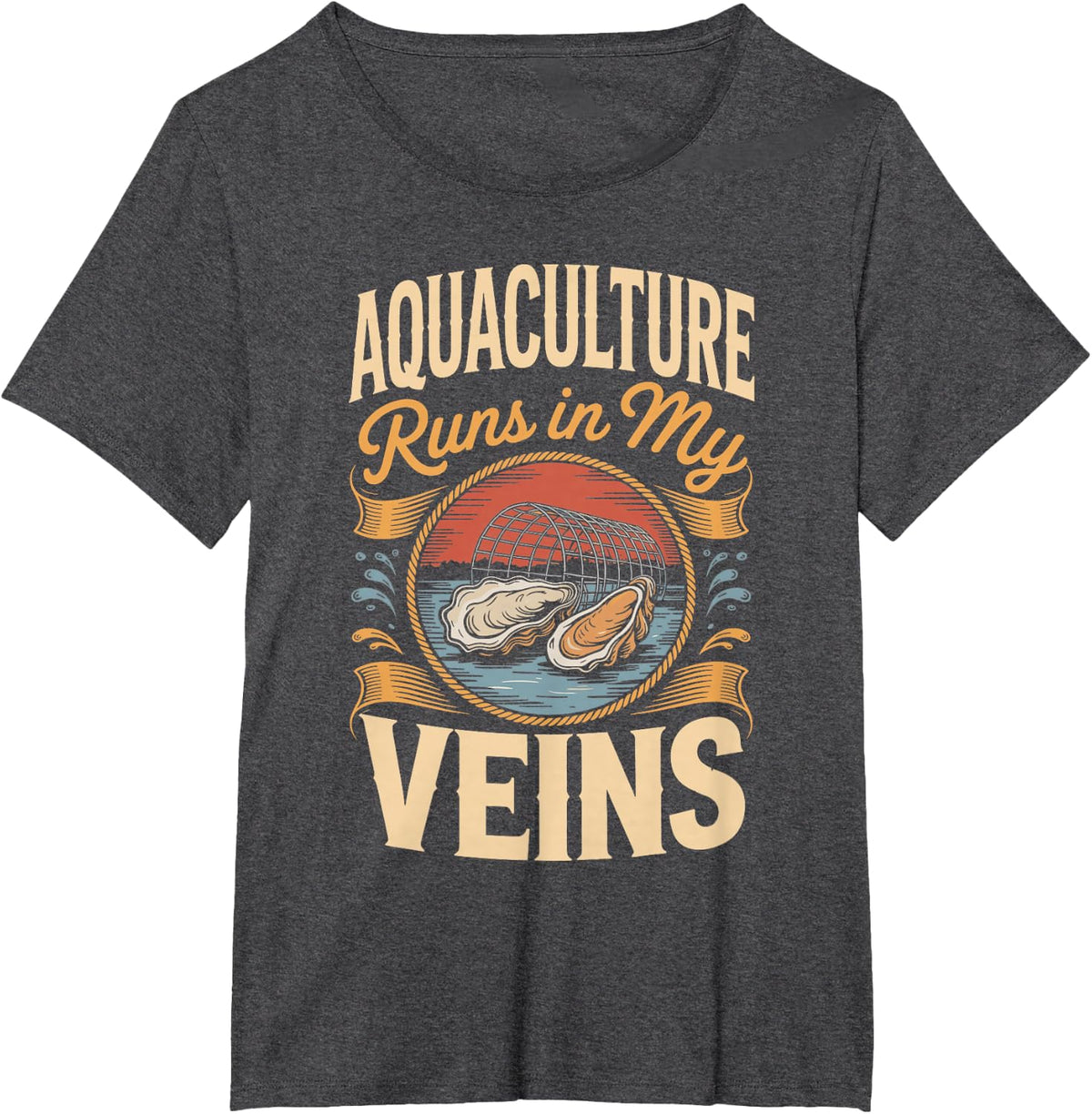 Aquaculture Runs in My Veins Oyster Farmer Shellfish Farming T-Shirt - Dark Heather Grey