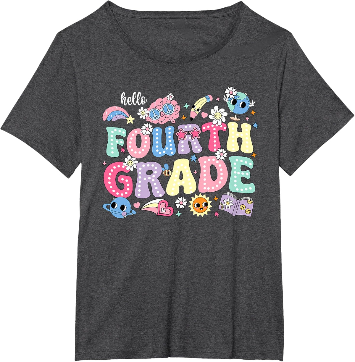 Hello Fourth 4th Grade Back To School Teacher Kids T-Shirt - Dark Heather Grey