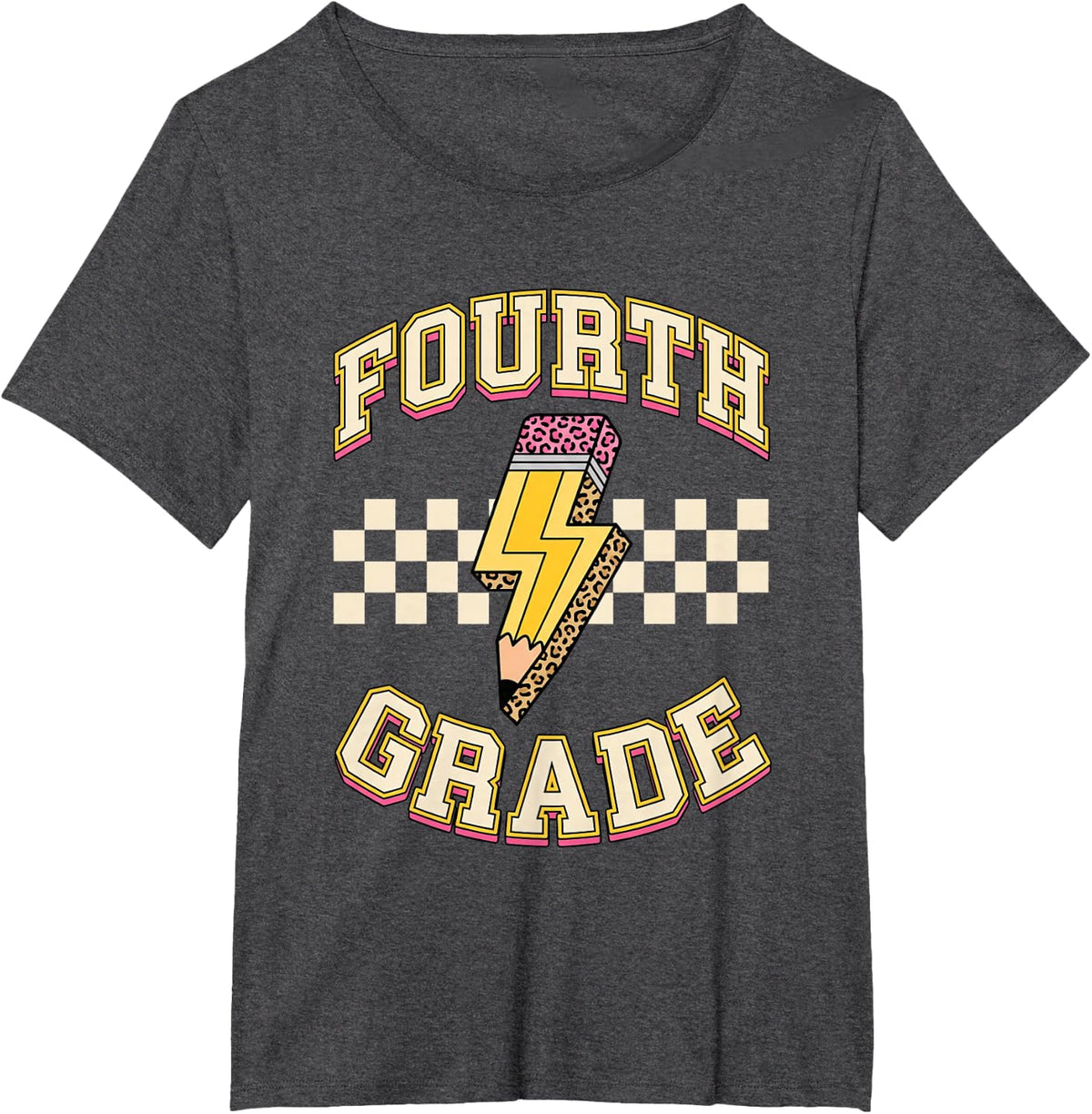 Fourth Grade Teacher Back to School Lightning Pencil T-Shirt - Dark Heather Grey