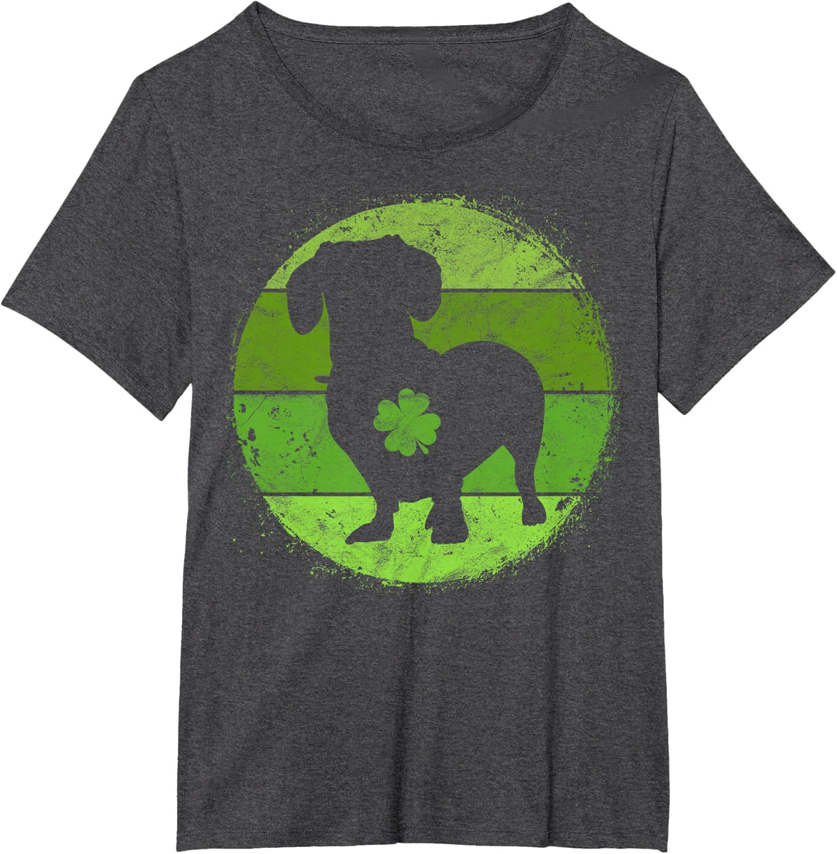 Circular Dachshund Irish Shamrock Doxie St Patricks Day T-Shirt - Dark Heather Grey