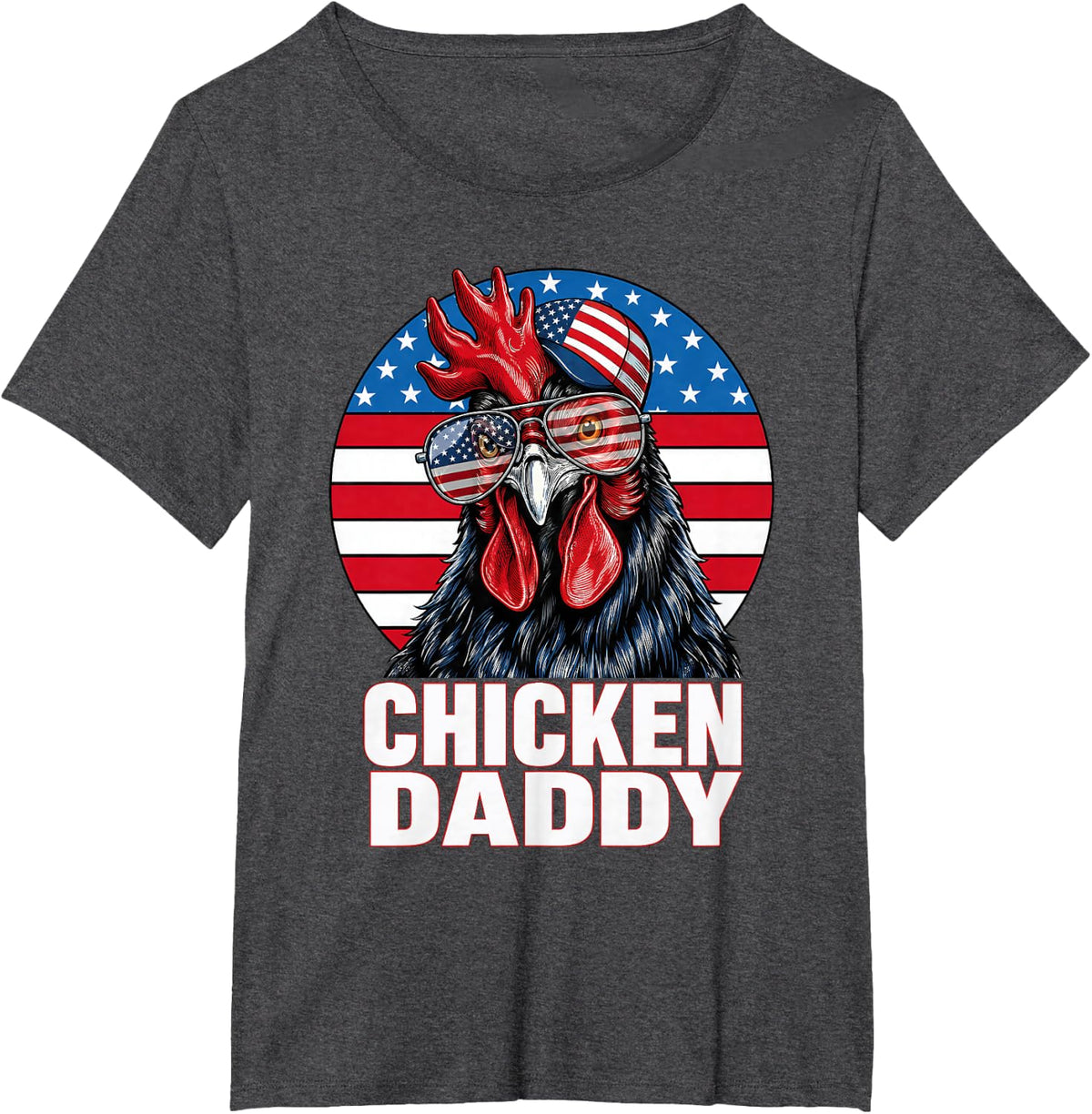 Funny Chicken Daddy American Flag for Dad Farmer 4th of July T-Shirt - Dark Heather Grey