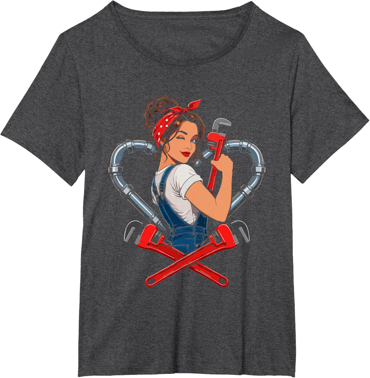 Vintage Distressed Plumber Wife Badge Tools Wrench Proud T-Shirt - Dark Heather Grey