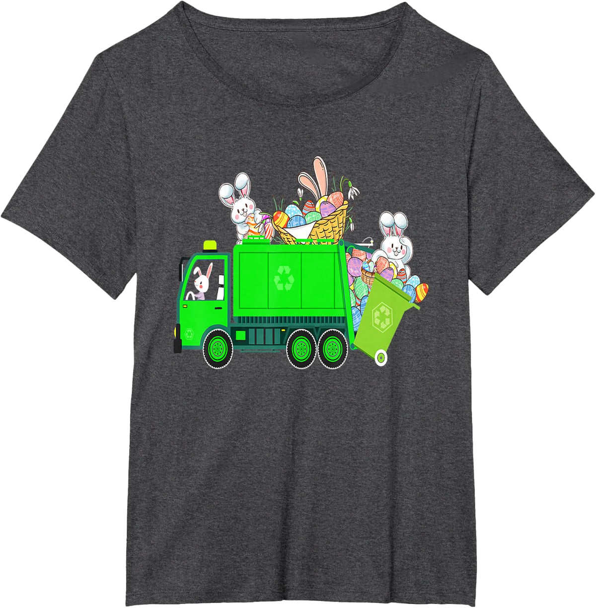 Bunny Riding Garbage Truck Easter Day Bunny Garbage Truck T-Shirt - Dark Heather Grey