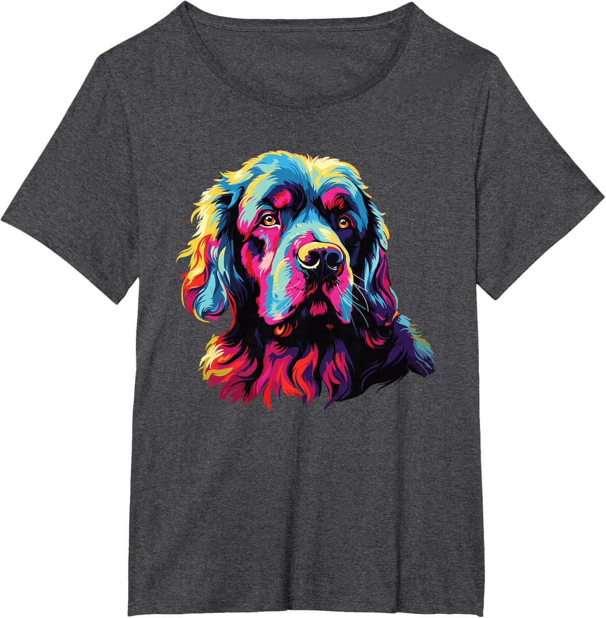 Watercolor Colorful Newfoundland Dog T-Shirt - Dark Heather Grey