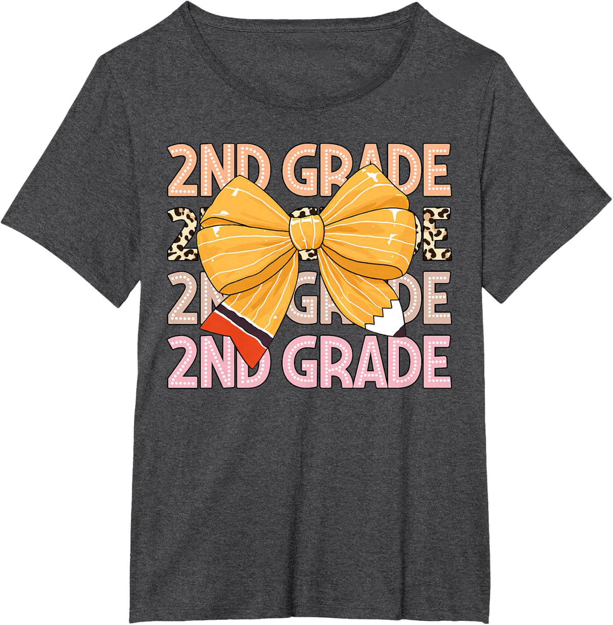 2nd Grade Teacher Pencil Coquette Bow Back to School T-Shirt - Dark Heather Grey