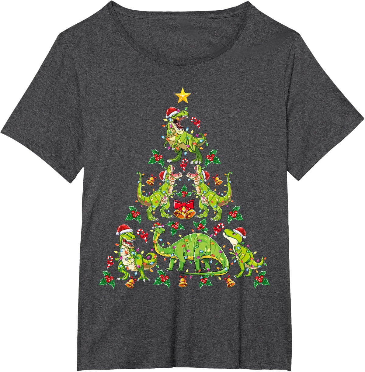 Christmas Dinosaur Tree Rex Shirt Boys Kids T Rex Christmas T-Shirt - Dark Heather Grey