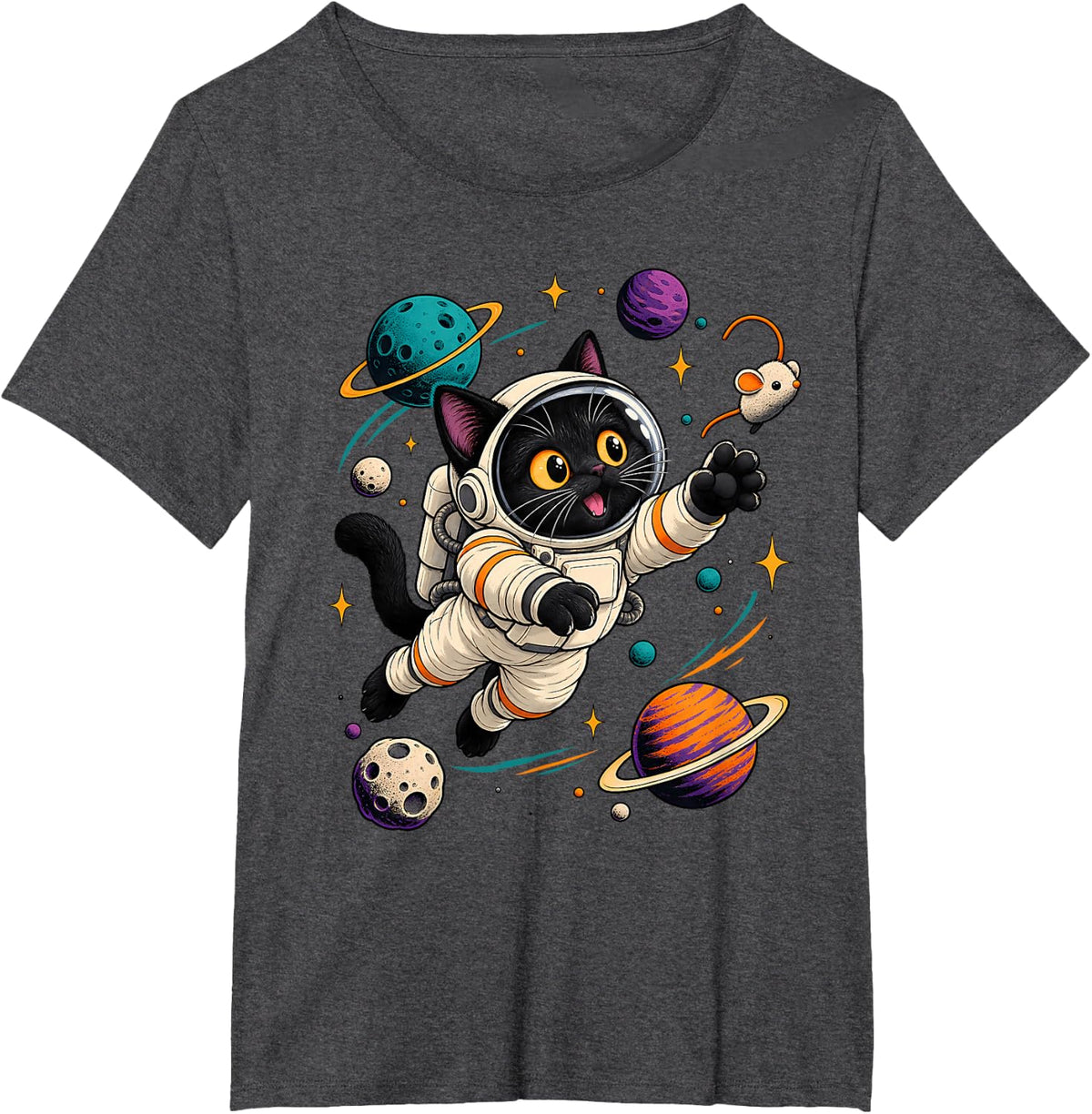 Astronaut Cat Space Kitten Galaxy Planet Lover T-Shirt - Dark Heather Grey