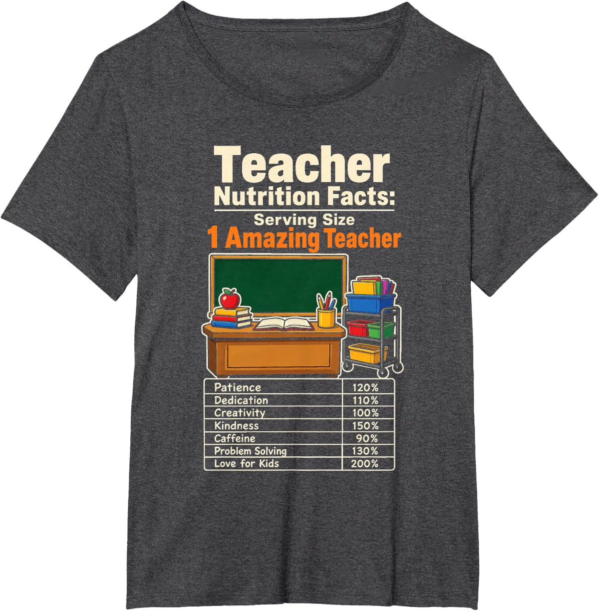 Elementary Teacher Nutrition Facts Funny School Gift T-Shirt - Dark Heather Grey