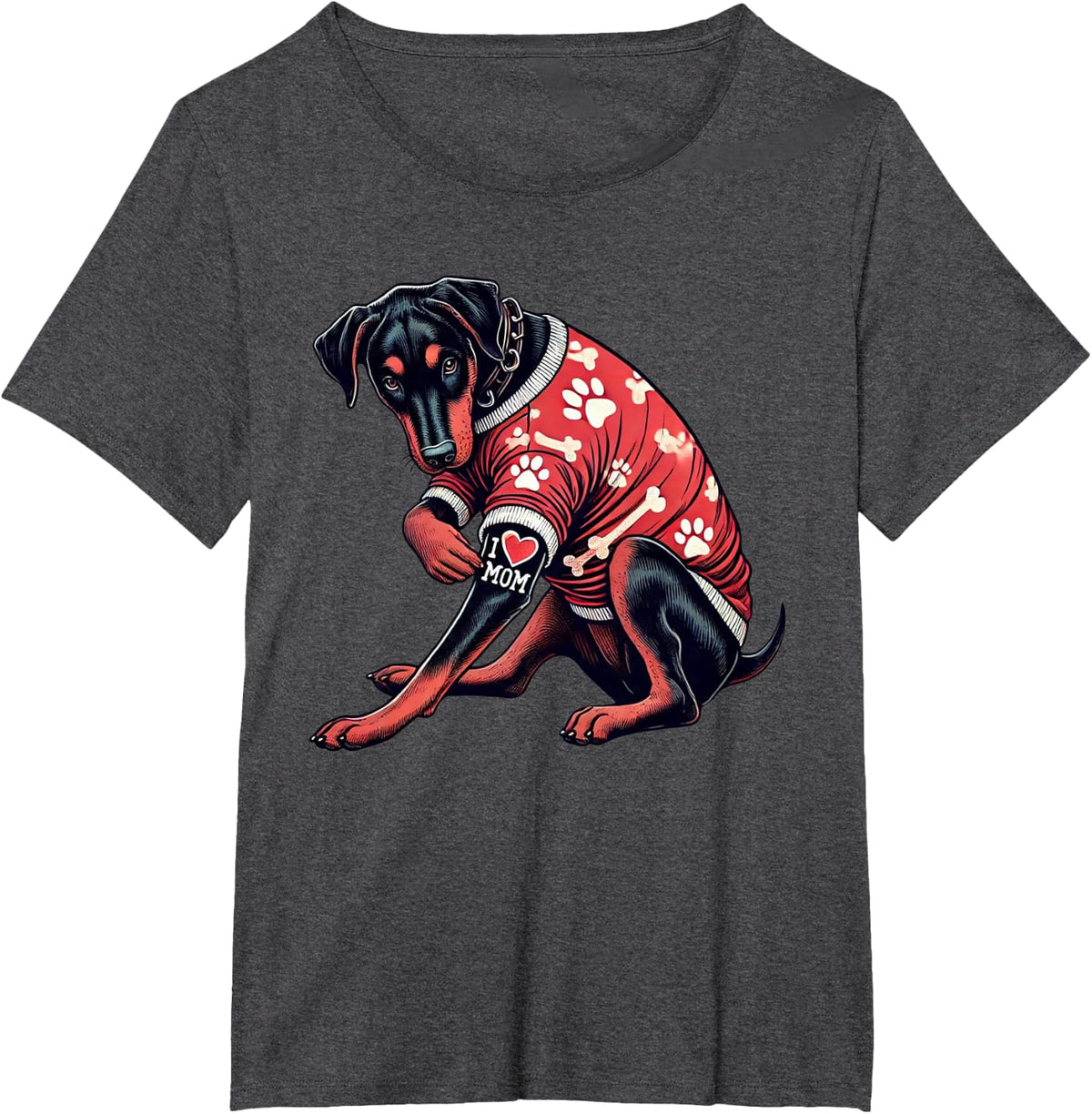 Funny I Love Mom Tattoo Doberman Pinscher Mom For Women T-Shirt - Dark Heather Grey