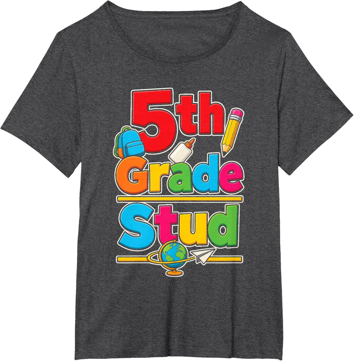 5th Grade Stud First Day of Elementary School Kids T-Shirt - Dark Heather Grey