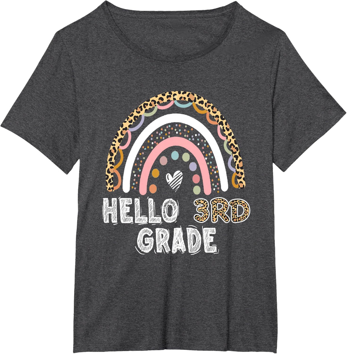 Hello 3rd Grade Leopard Rainbow Back To School Teacher Girls T-Shirt - Dark Heather Grey