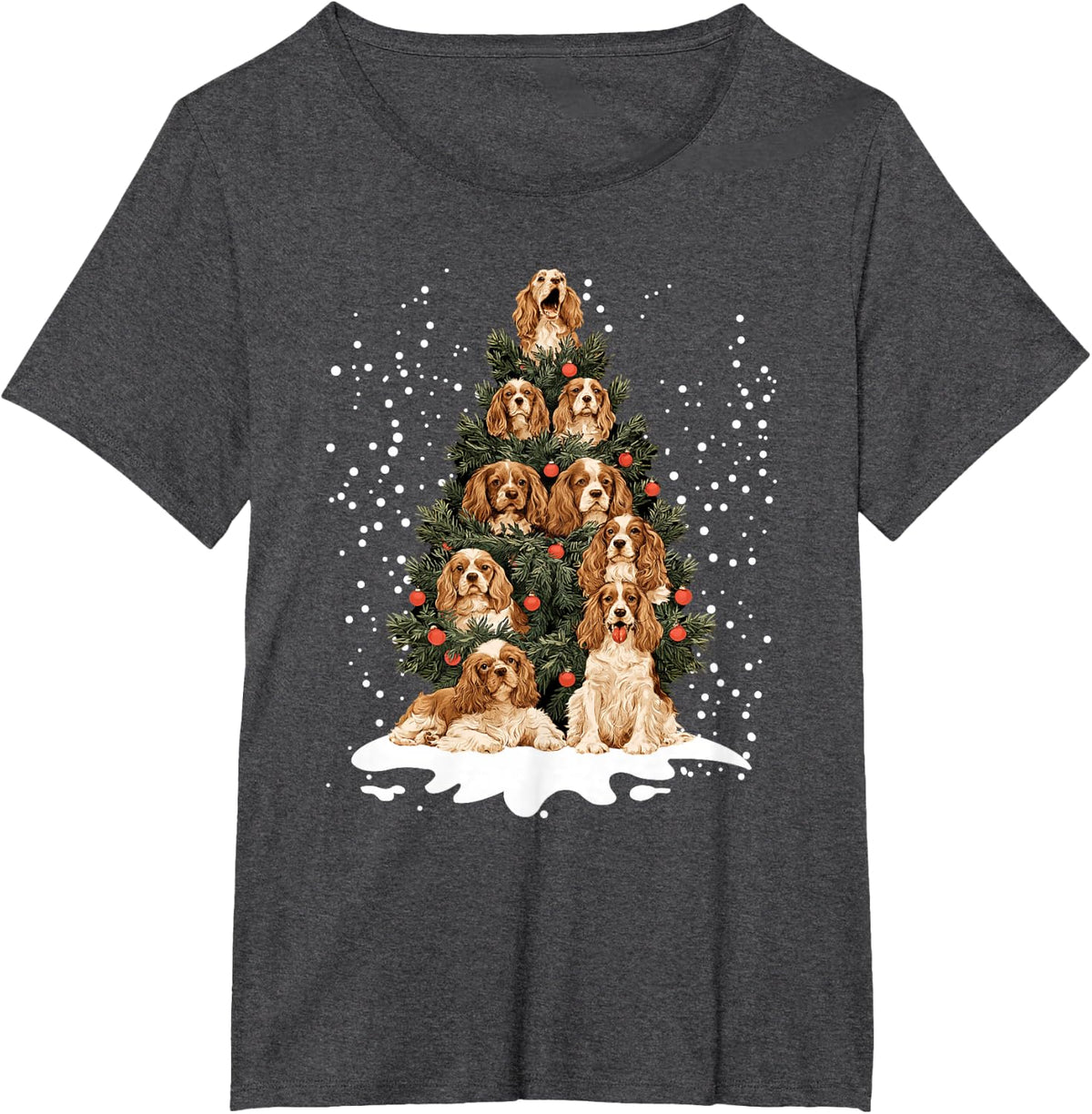 Funny Cocker Spaniel Christmas Tree Dog Puppy Lover T-Shirt - Dark Heather Grey