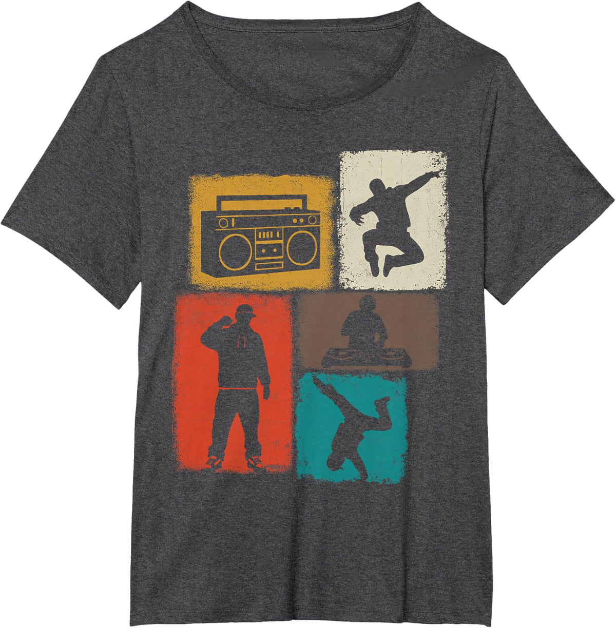 Hip-Hop Vintage Collage Dancing Rapper T-Shirt - Dark Heather Grey
