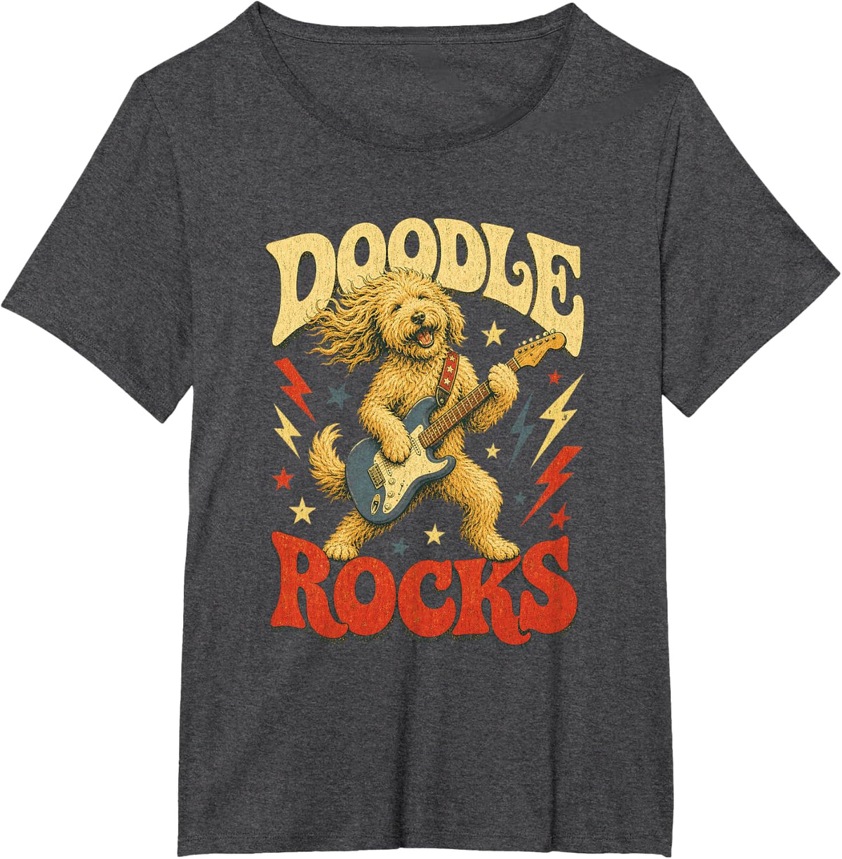 Doodle Rocks Goldendoodle Guitar Funny Dog Music Lover T-Shirt - Dark Heather Grey