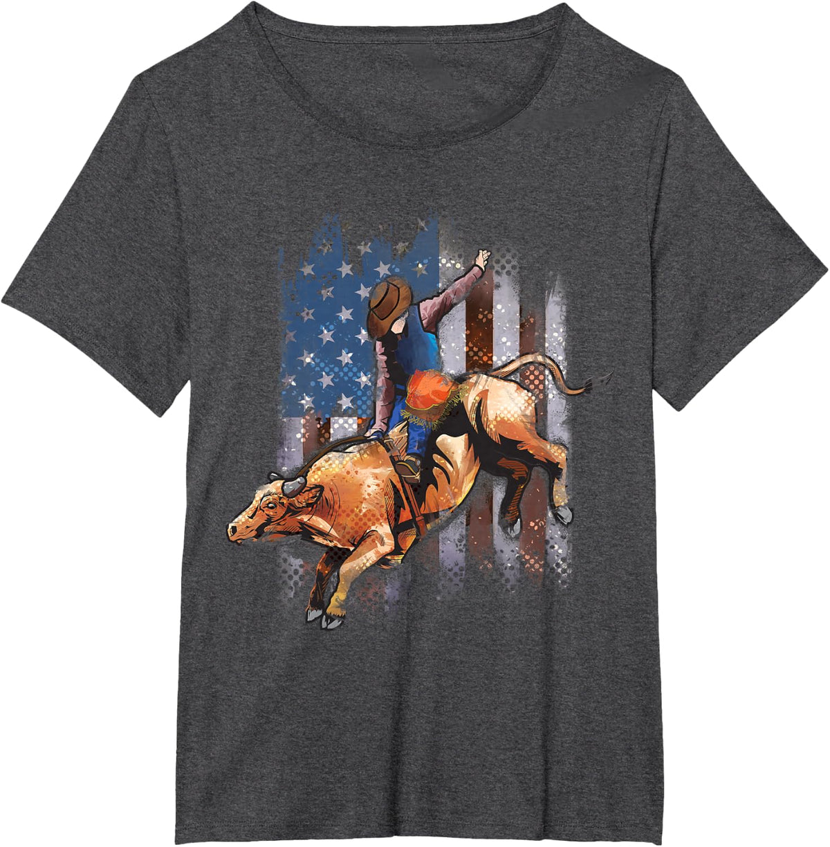 Rodeo Bull Riding American Flag Shirt Cowboy Bull Rider T-Shirt - Dark Heather Grey