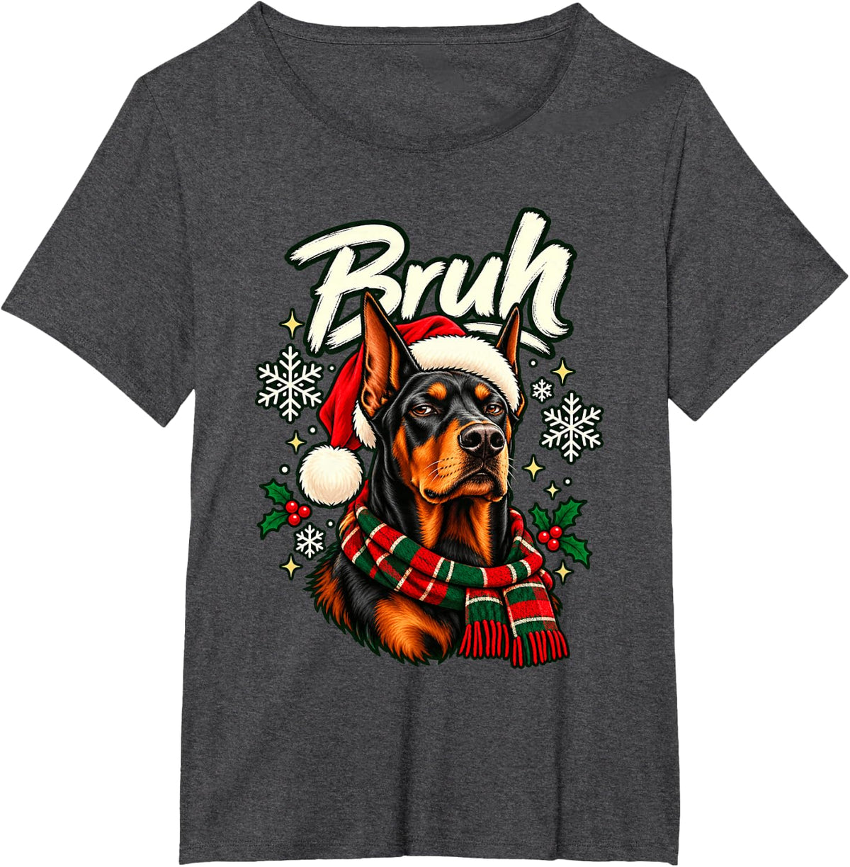 Bruh Doberman Pinscher Grumpy Christmas Dog T-Shirt - Dark Heather Grey