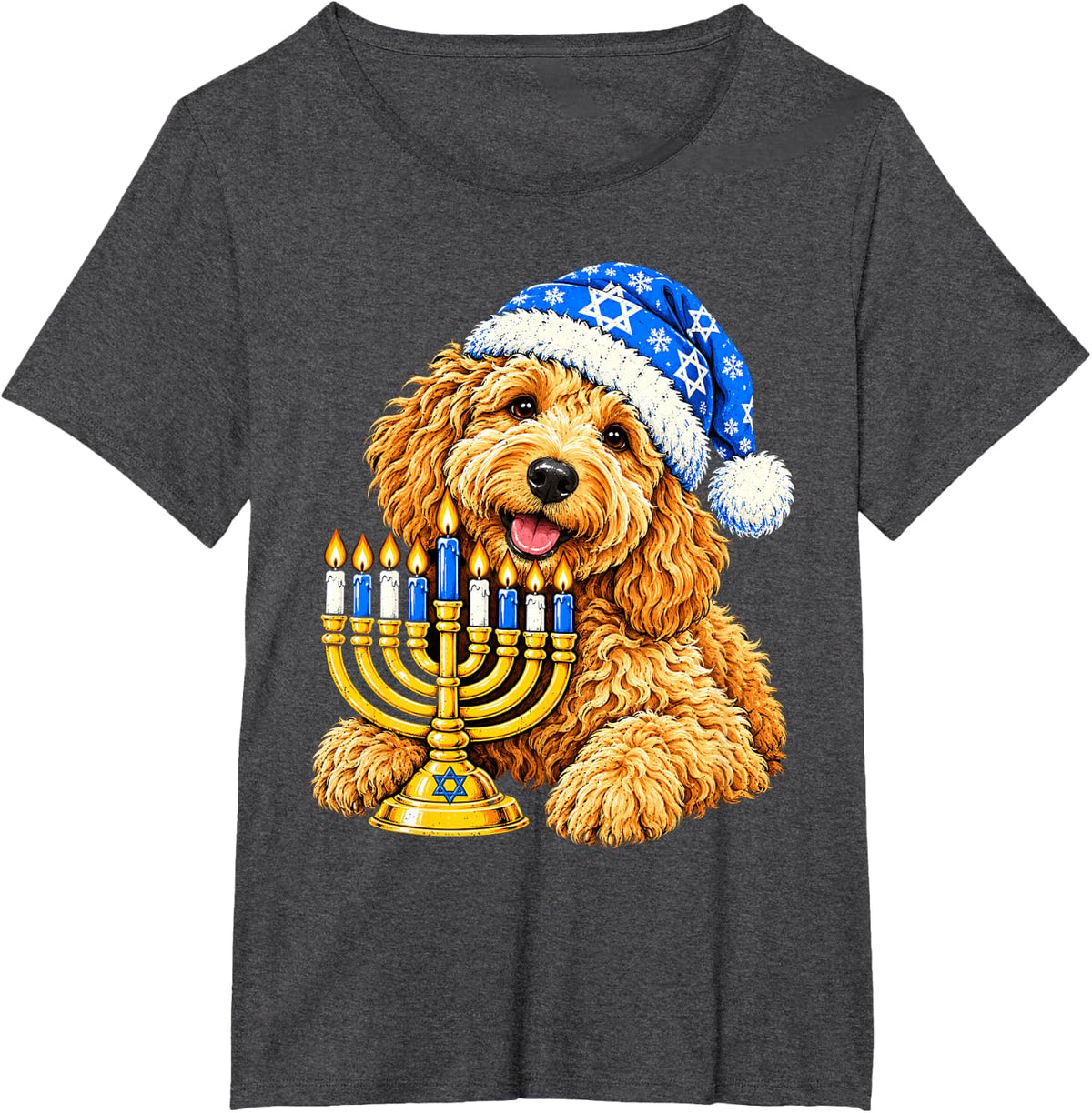 Hanukkah Dog Goldendoodle Chanukah Jewish Jew Hebrew Culture T-Shirt - Dark Heather Grey