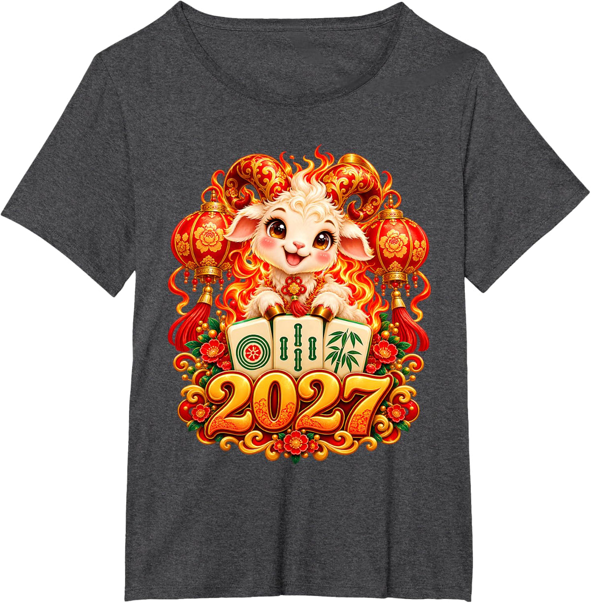 Chinese New Year 2027 Fire Goat Mahjong Celebration T-Shirt - Dark Heather Grey