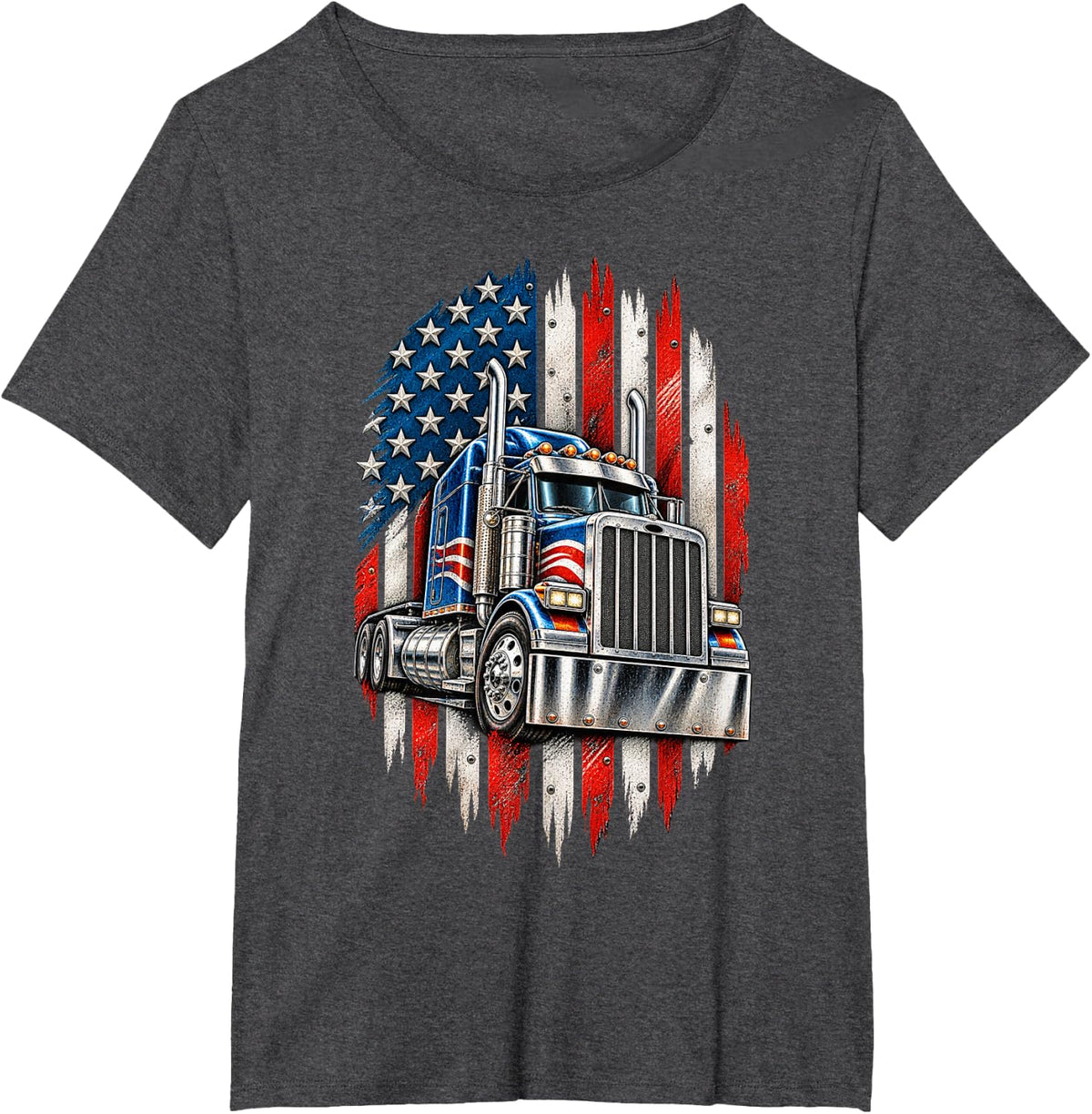 USA Flag 4th of July Independence Day Patriotic Truck Driver T-Shirt - Dark Heather Grey