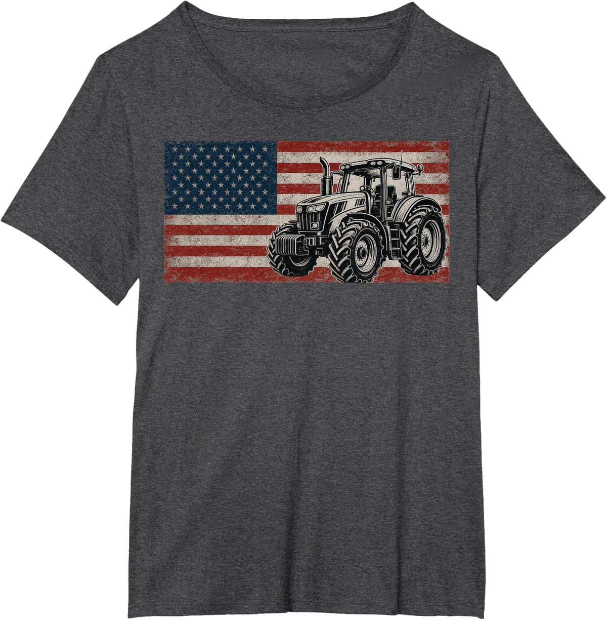 Farm Tractors USA Flag Patriotic Farming Gifts T-Shirt - Dark Heather Grey