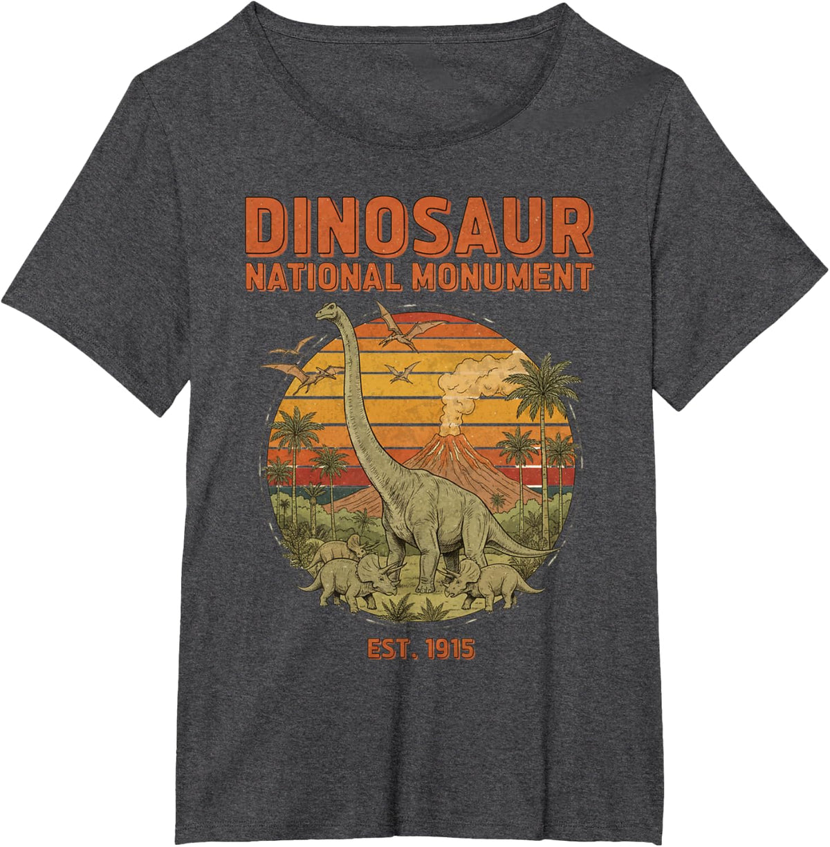 Dinosaur National Monument Retro Colorado Sunset Souvenir T-Shirt - Dark Heather Grey