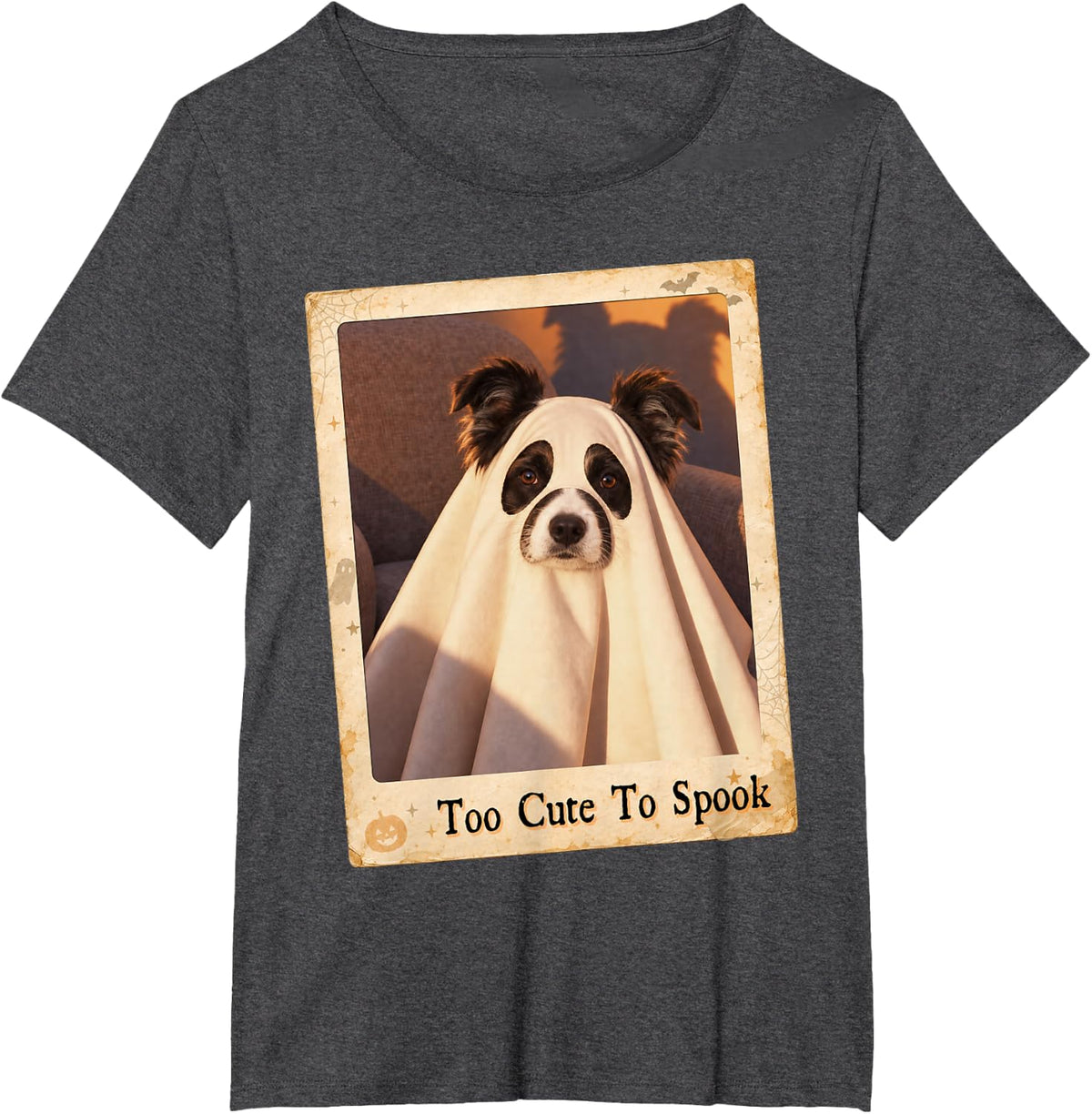 Border Collie Cute Ghost Dog Halloween Sheet Costume T-Shirt - Dark Heather Grey