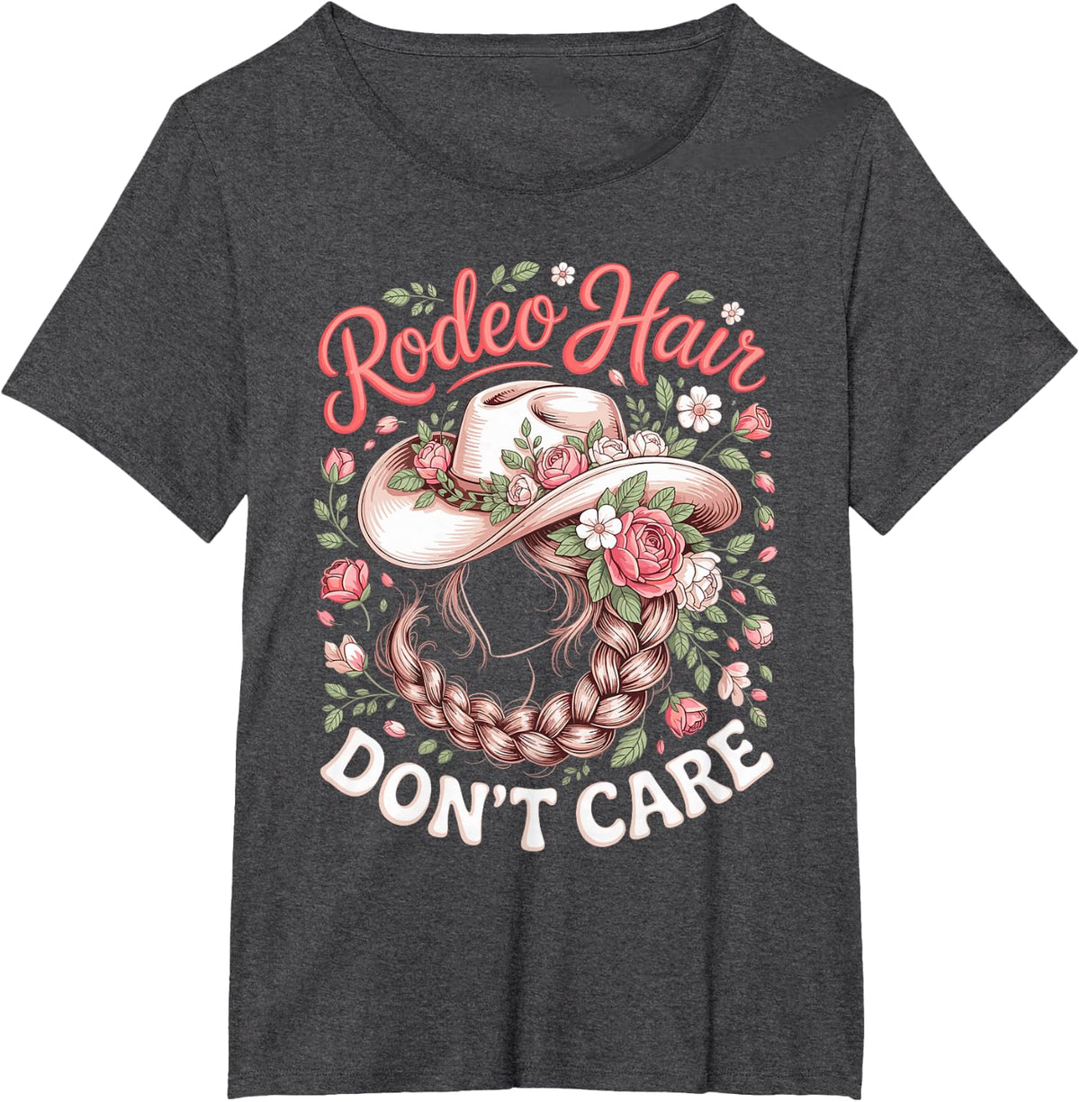 Rodeo Hair Don't Care Cowgirl T-Shirt - Dark Heather Grey