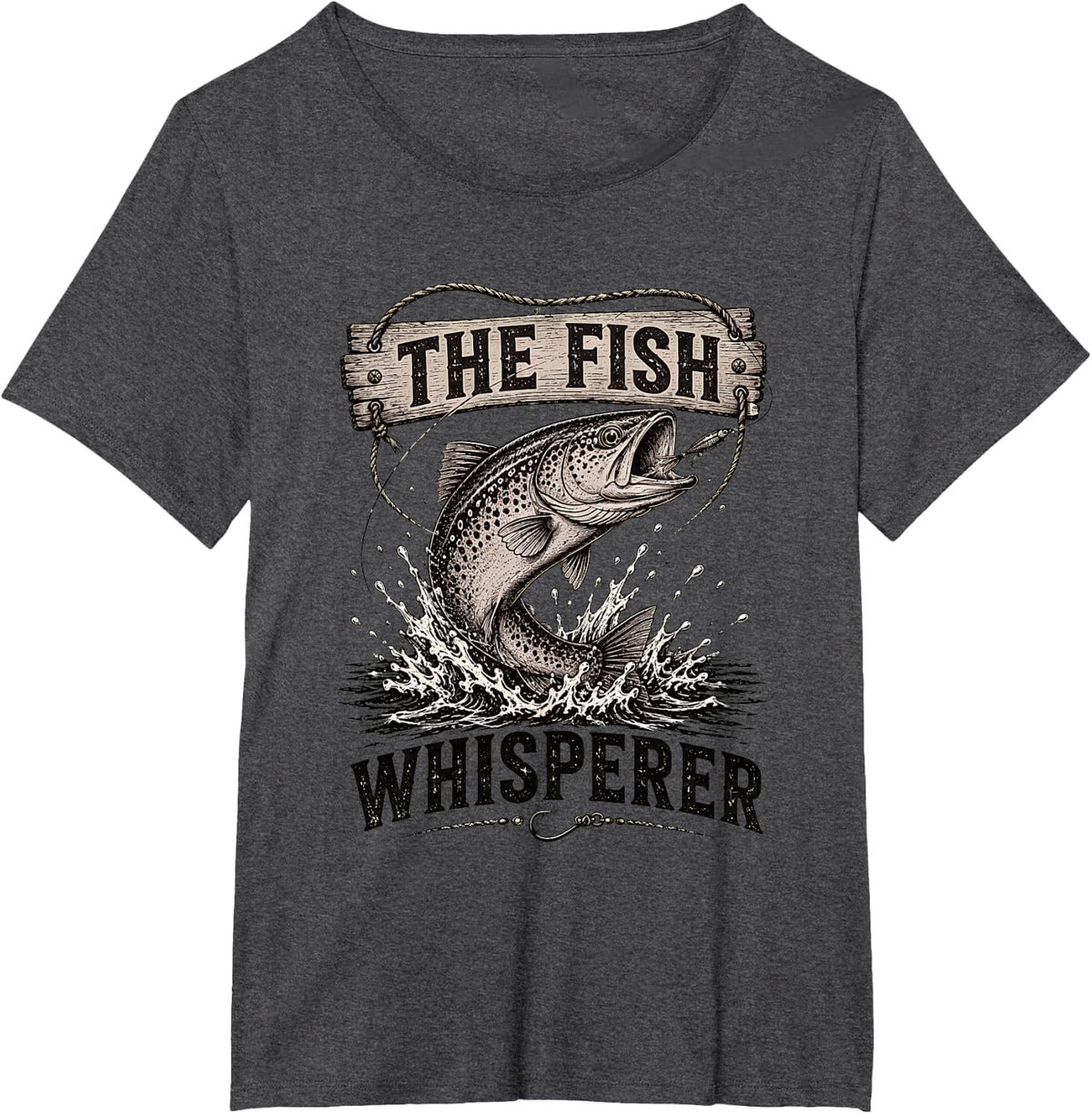 The Fish Whisperer Vintage Fishing Tee T-Shirt for Men Women Anglers Trout Fishing Shirts - Dark Heather Grey