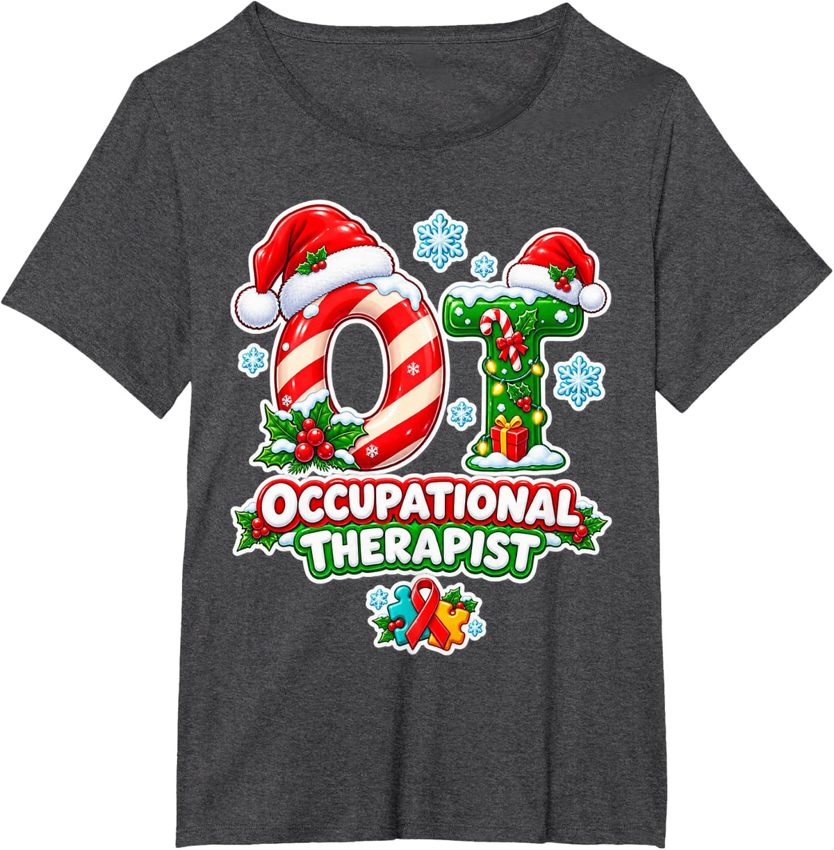 Occupational Therapist Christmas OT Healthcare Worker T-Shirt - Dark Heather Grey