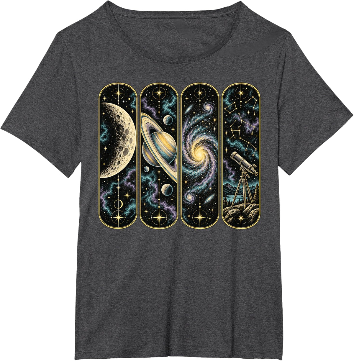 Astronomy Moon Saturn Galaxy Telescope Stargazing Cosmic T-Shirt - Dark Heather Grey