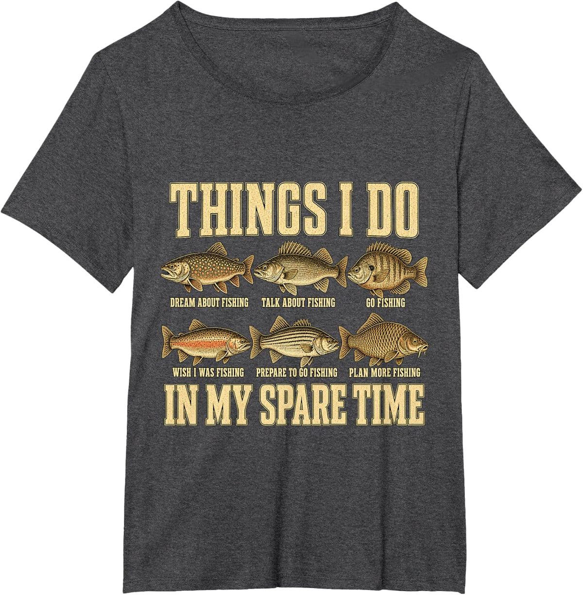 Things I Do in My Spare Time Fishing Boys Men Bass Fishing T-Shirt - Dark Heather Grey