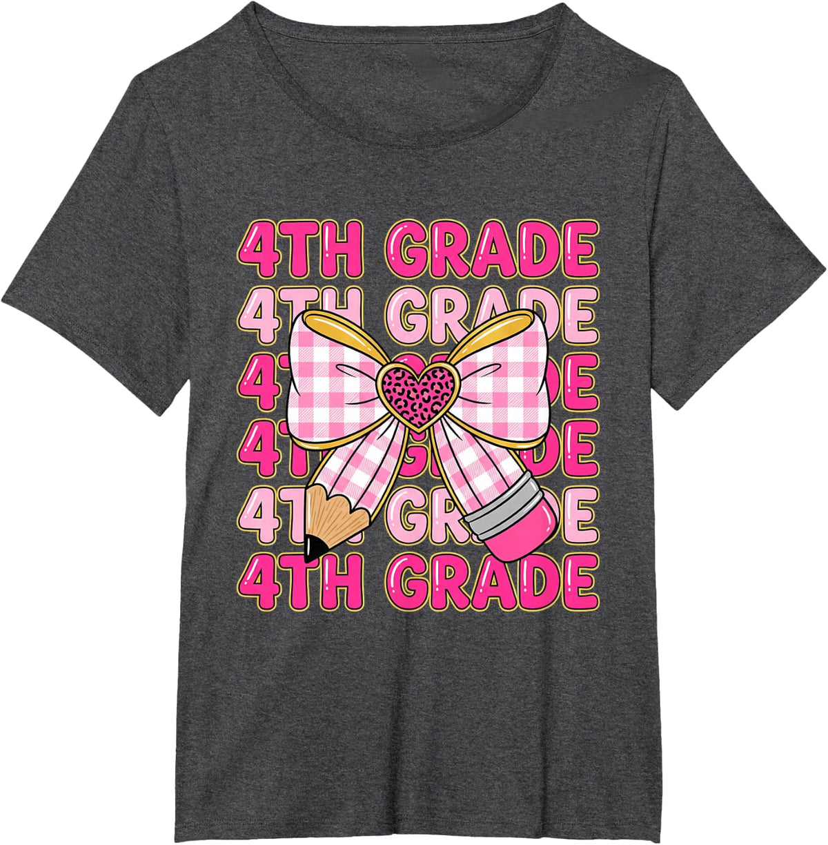 4TH Grade Back to School Pencil Bow Elementary Girls T-Shirt - Dark Heather Grey