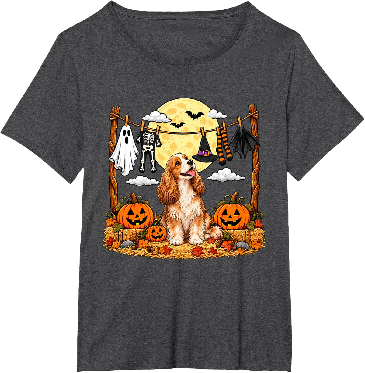 Halloween English Cocker Spaniel Squad Pumpkin Vampire Mummy T-Shirt - Dark Heather Grey