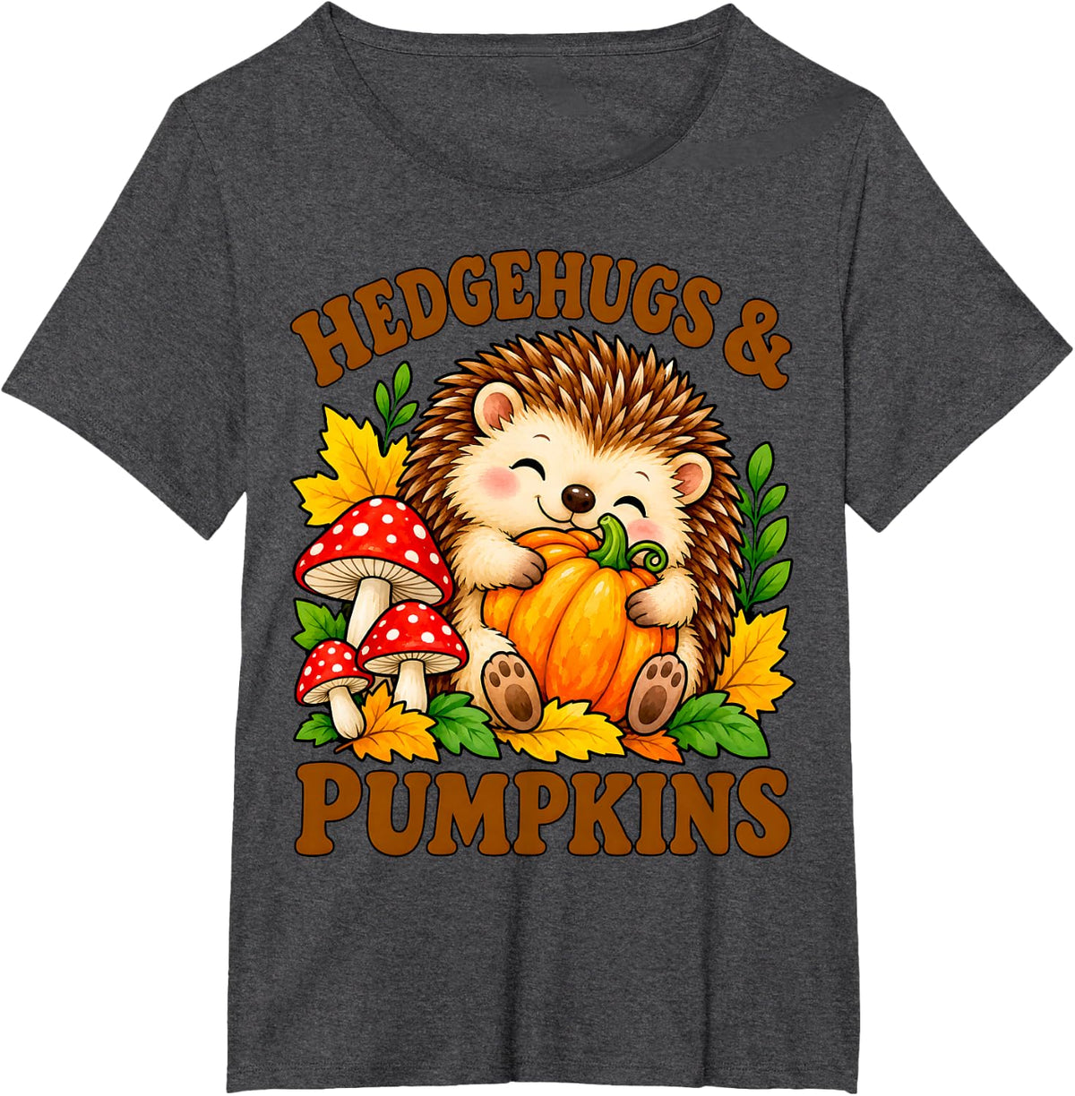 Hedgehugs and Pumpkins Hedgehog Autumn Fall Thanksgiving T-Shirt - Dark Heather Grey