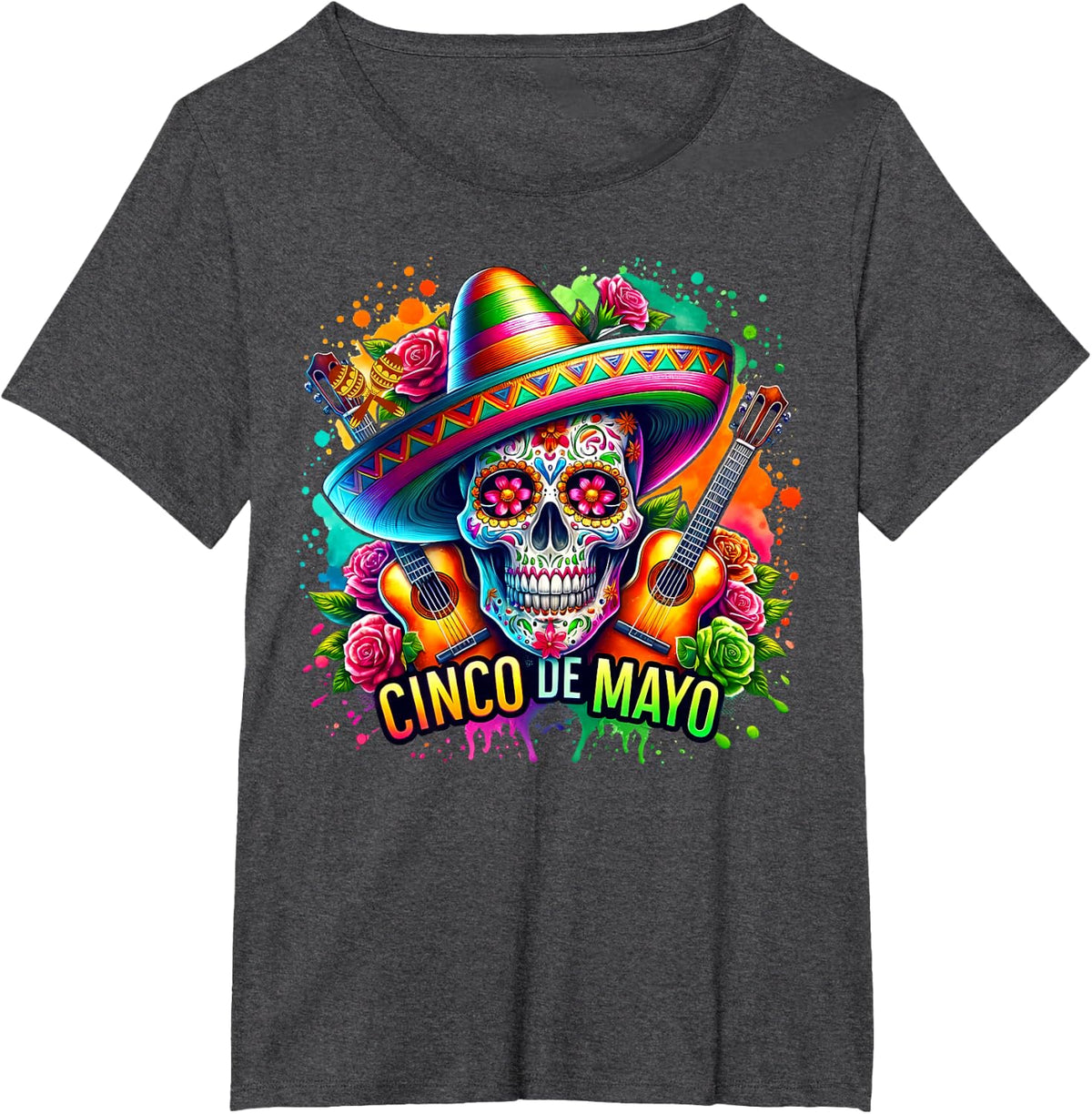 Cinco De Mayo Guitar San Antonio Mexican Party Let's Fiesta T-Shirt - Dark Heather Grey