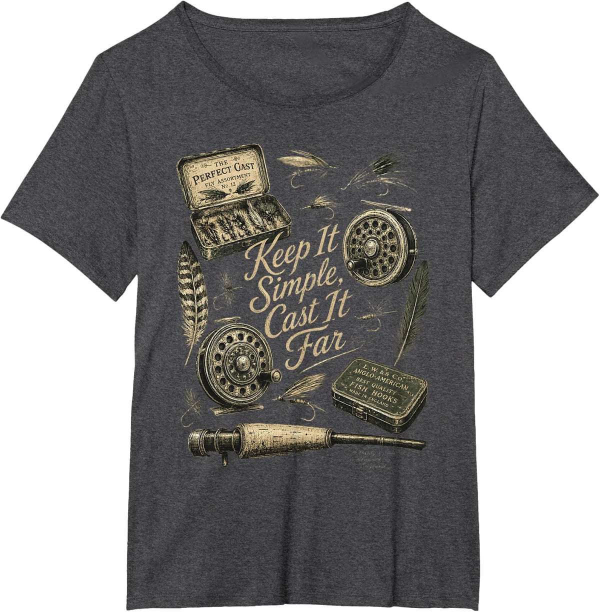 Perfect Cast Fly Fishing Gear Vintage T-Shirt - Dark Heather Grey