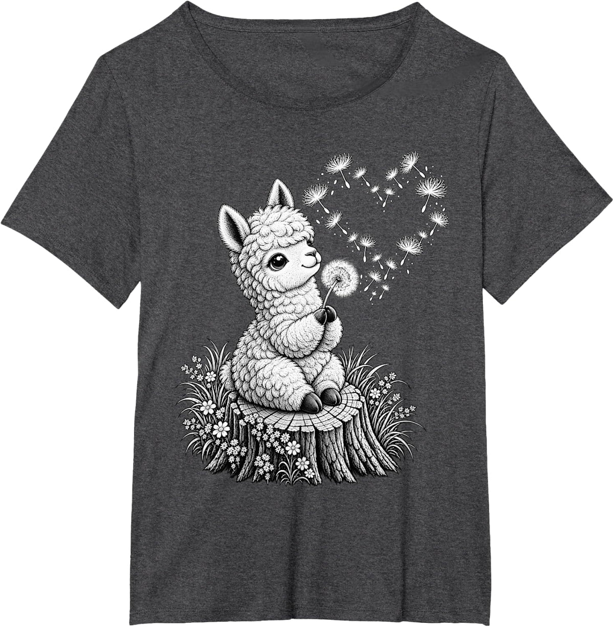Alpaca Animal Art Portrait Wildlife Forest Alpaca Lover T-Shirt - Dark Heather Grey