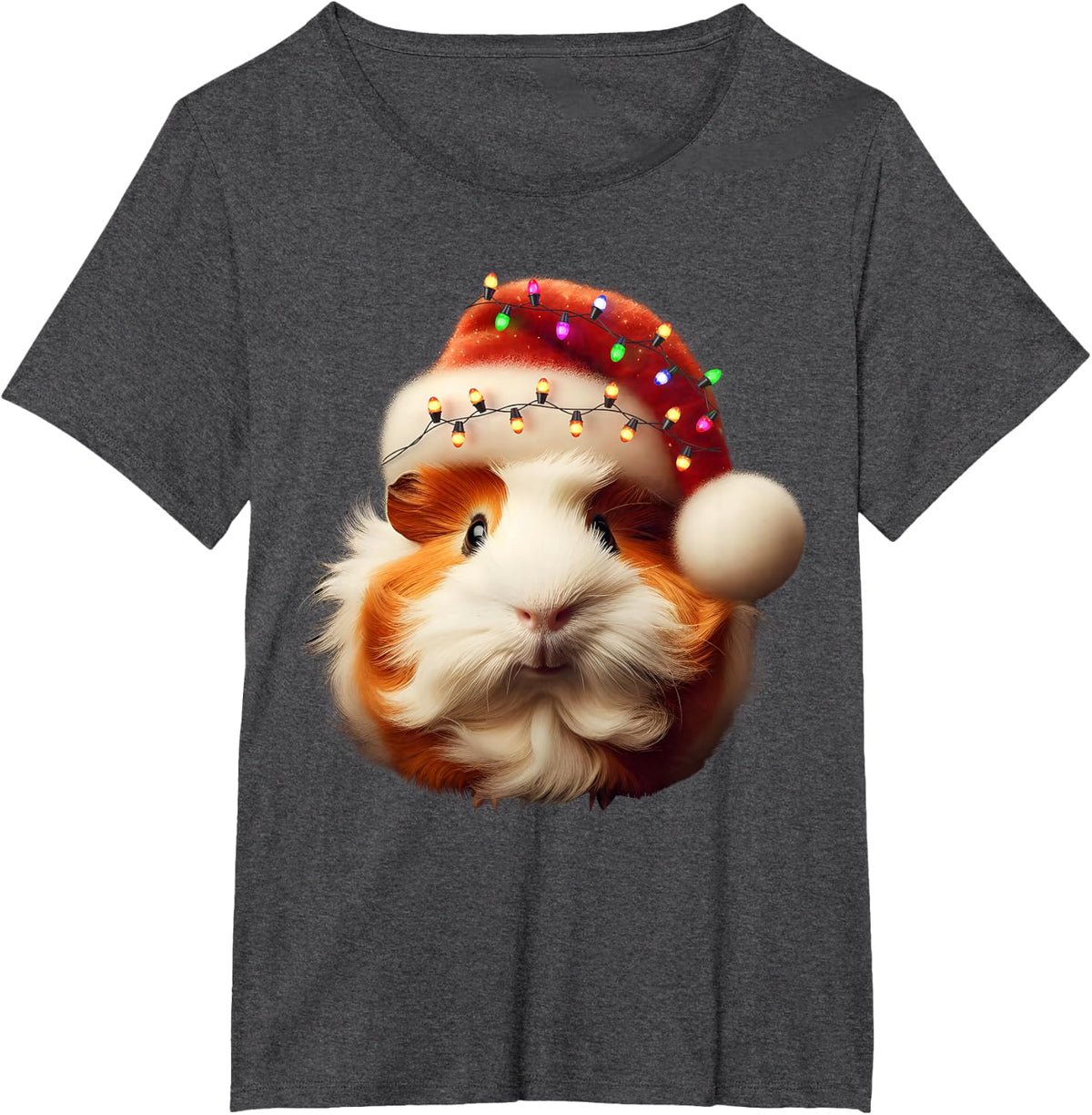 Funny Guinea Pig Christmas Reindeer Christmas Lights Pajama T-Shirt - Dark Heather Grey
