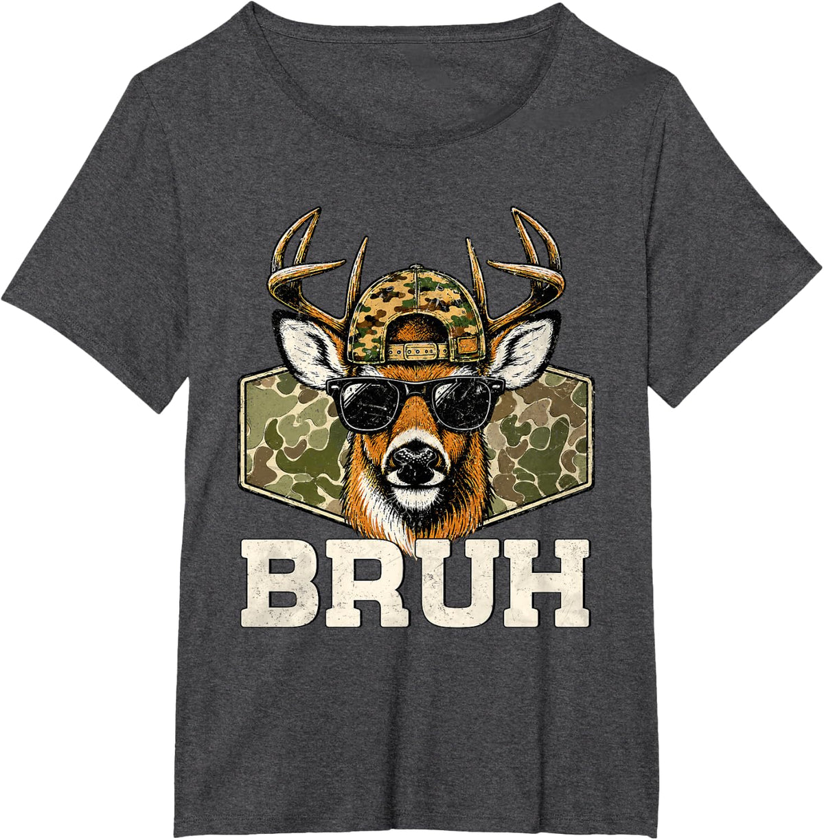 Bruh Deer Funny Deer Hunting Camo Hat Boys Teens Kids T-Shirt - Dark Heather Grey
