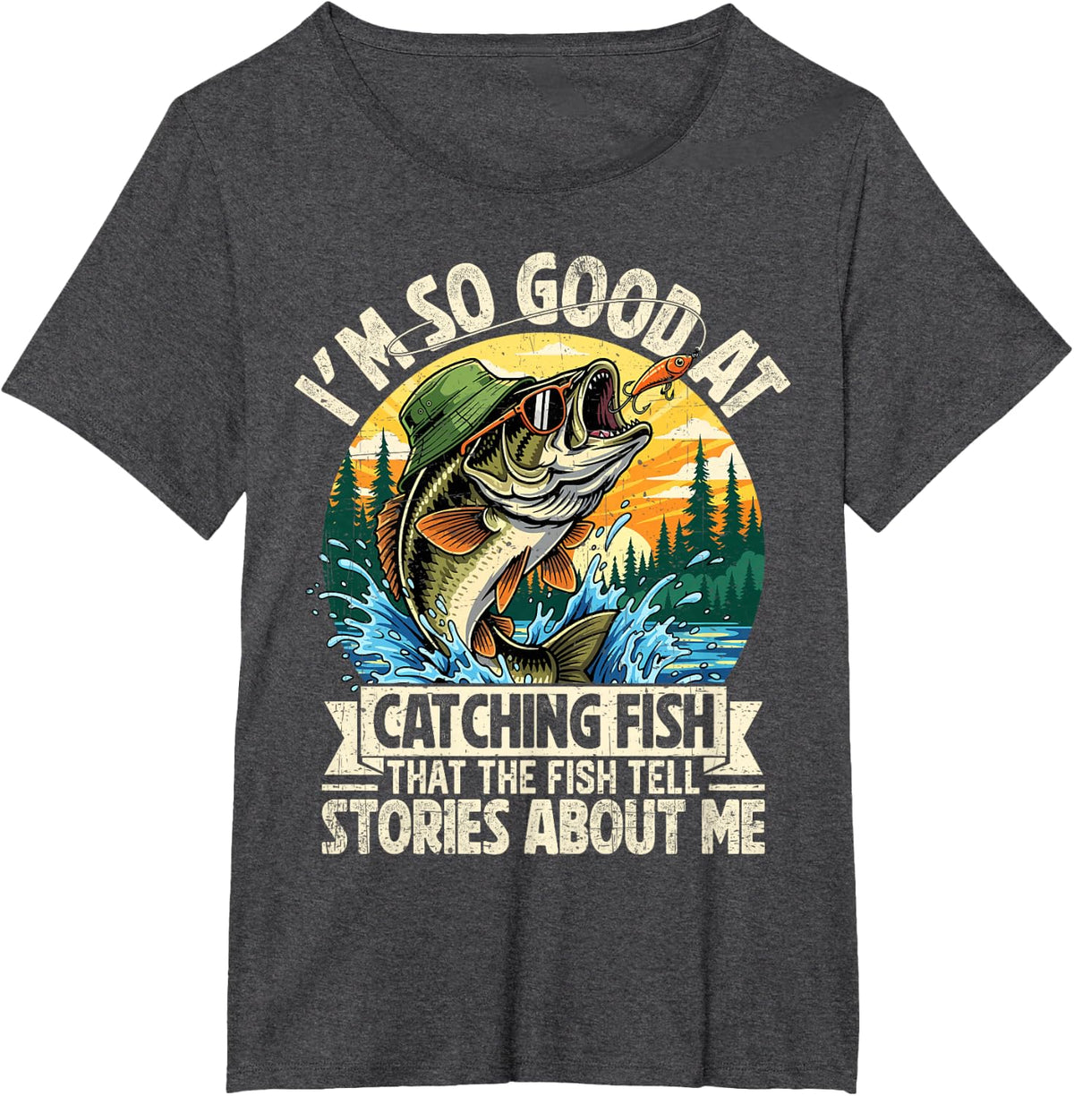 Funny Fishing Shirt for Men Women Fisherman Bass Graphic T-Shirt - Dark Heather Grey