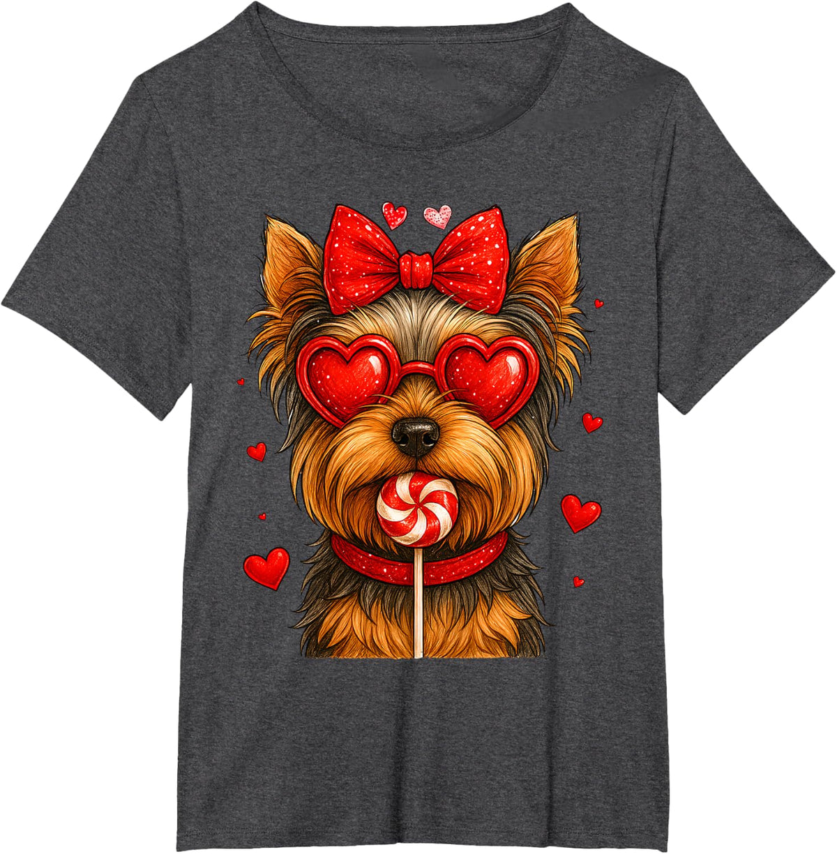Cute Yorkshire Terrier Yorkie Valentine Heart Candy Kid Girl T-Shirt - Dark Heather Grey