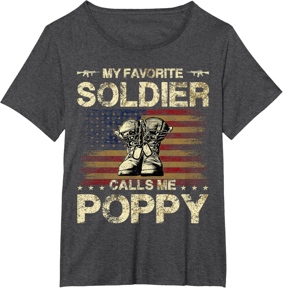My Favorite Soldier Calls Me Poppy | Proud Army Poppy T-Shirt - Dark Heather Grey