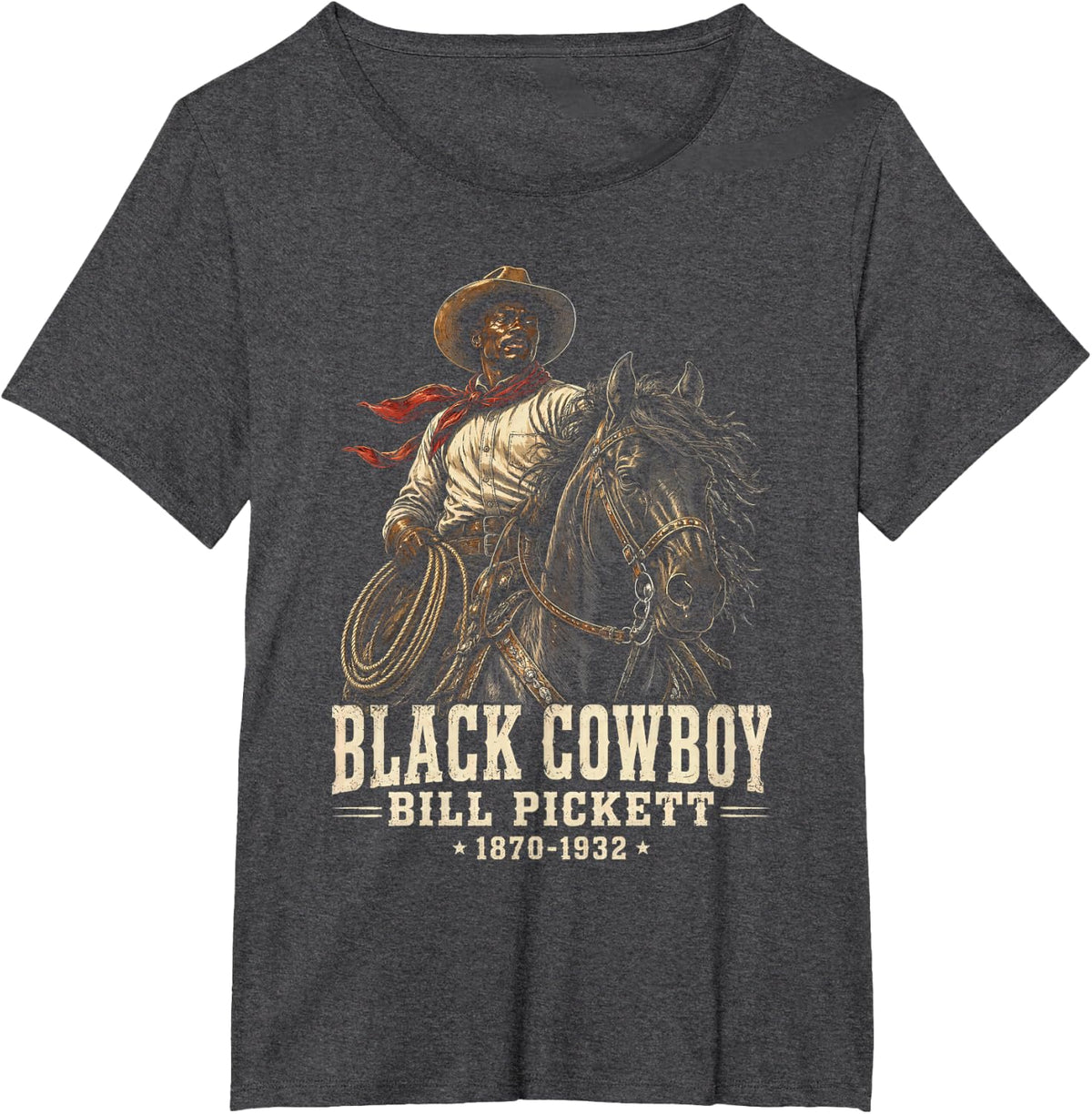 Black Cowboy Bill Pickett Vintage Western Rodeo Legend Tees T Shirts for Men Women - Dark Heather Grey
