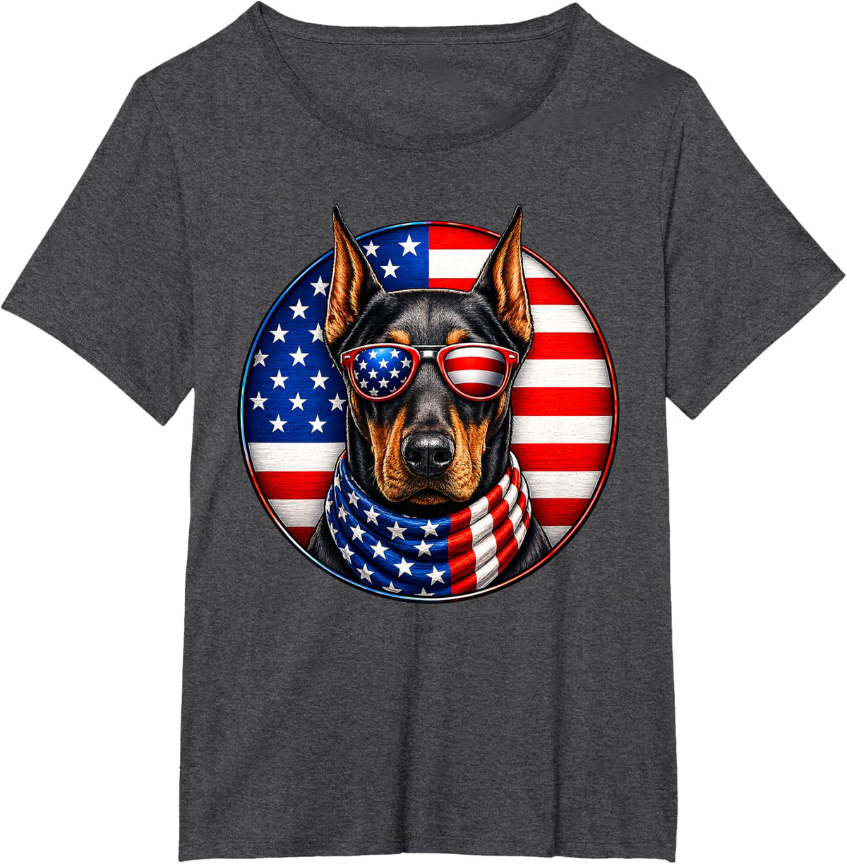 American Flag Doberman Pinscher Dog Sunglasses 4th of July T-Shirt - Dark Heather Grey