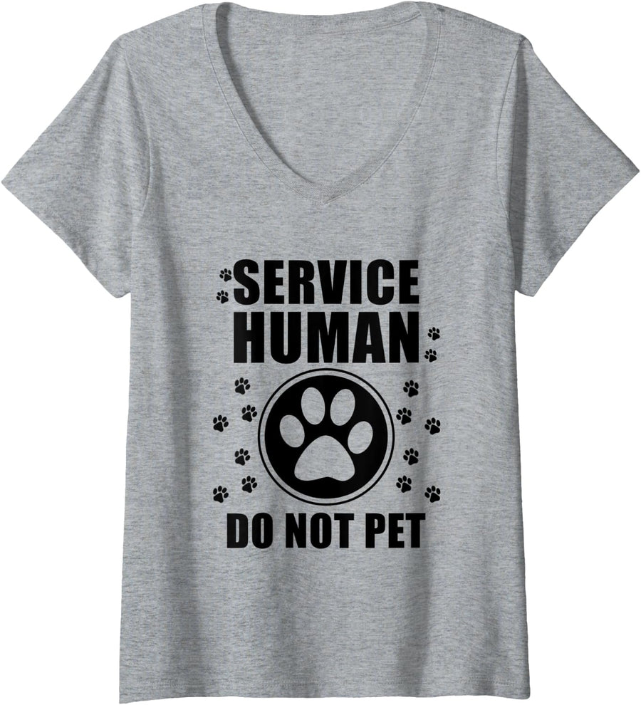 Womens Service-Human design Do Not Pet Funny Dog Lover Quote Men V-Neck T-Shirt - Heather Grey